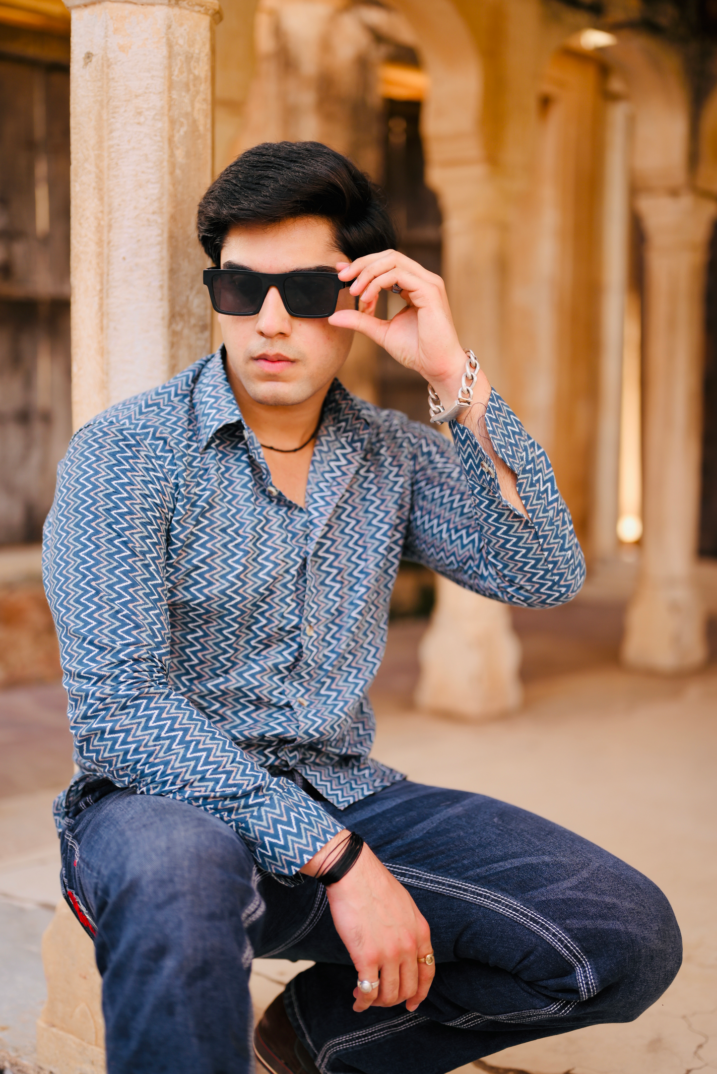 Sanganeri Printed Steel Blue Color Cotton Shirt