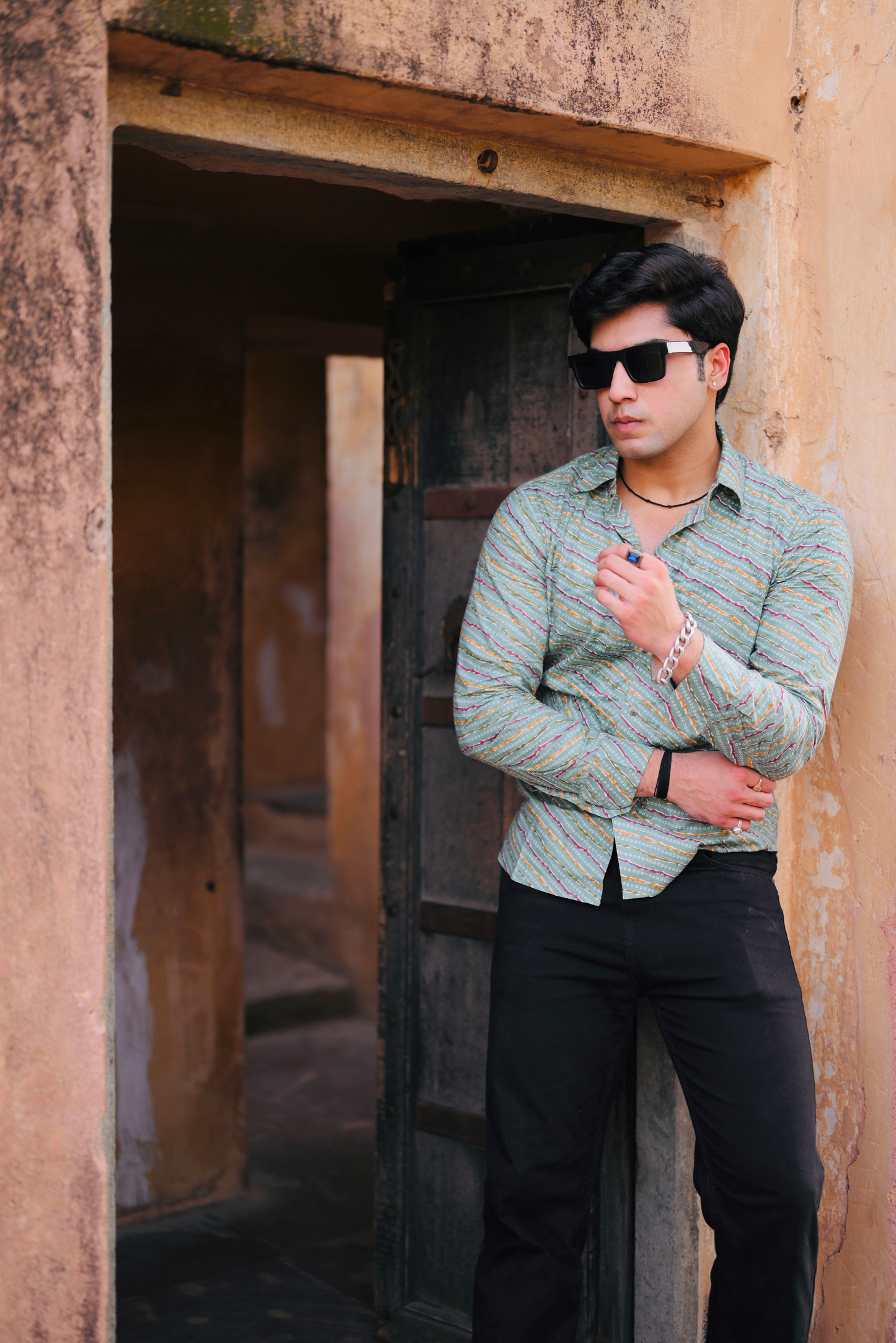 Leheriya Sanganeri Printed Sage Green Shirt