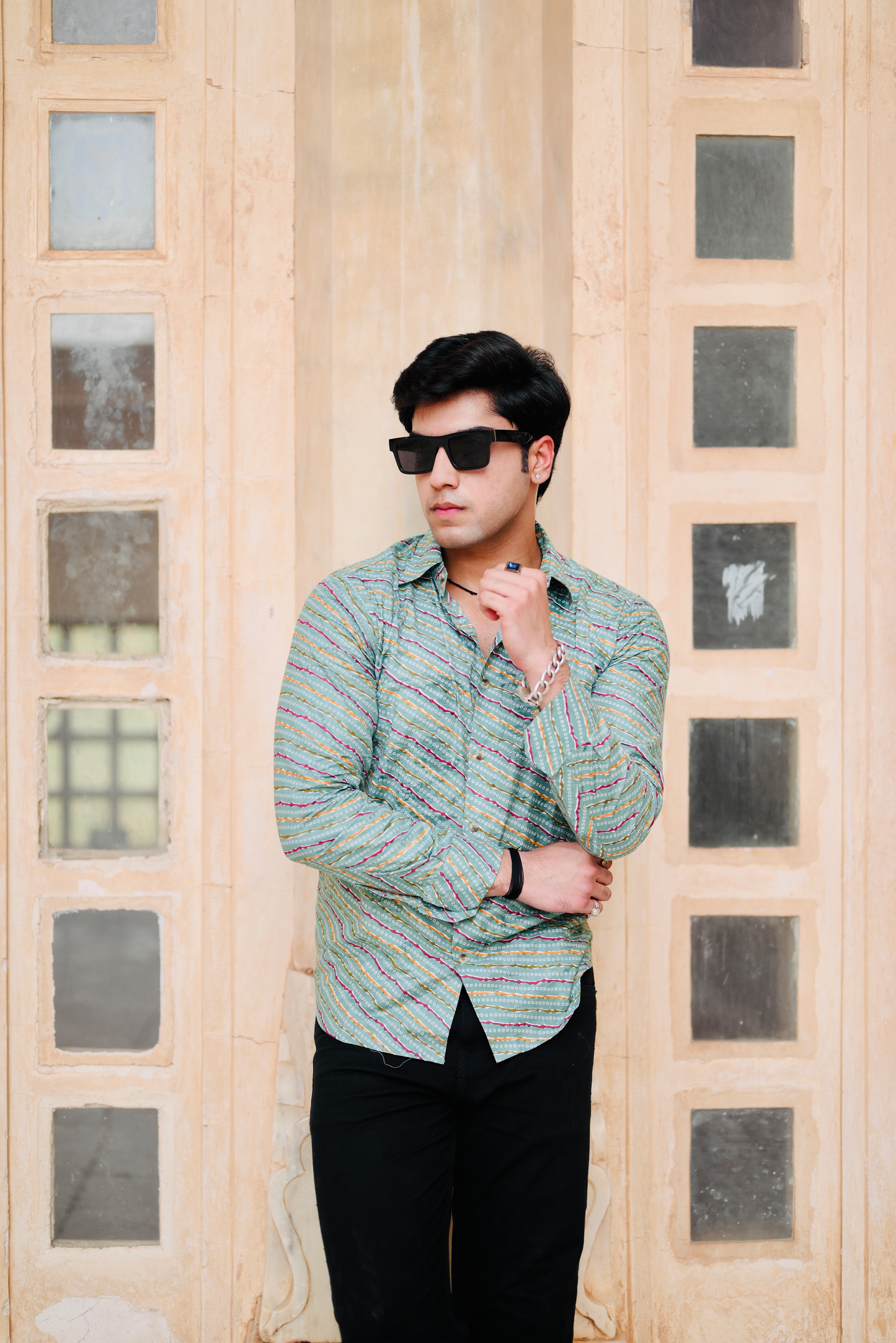 Leheriya Sanganeri Printed Sage Green Shirt