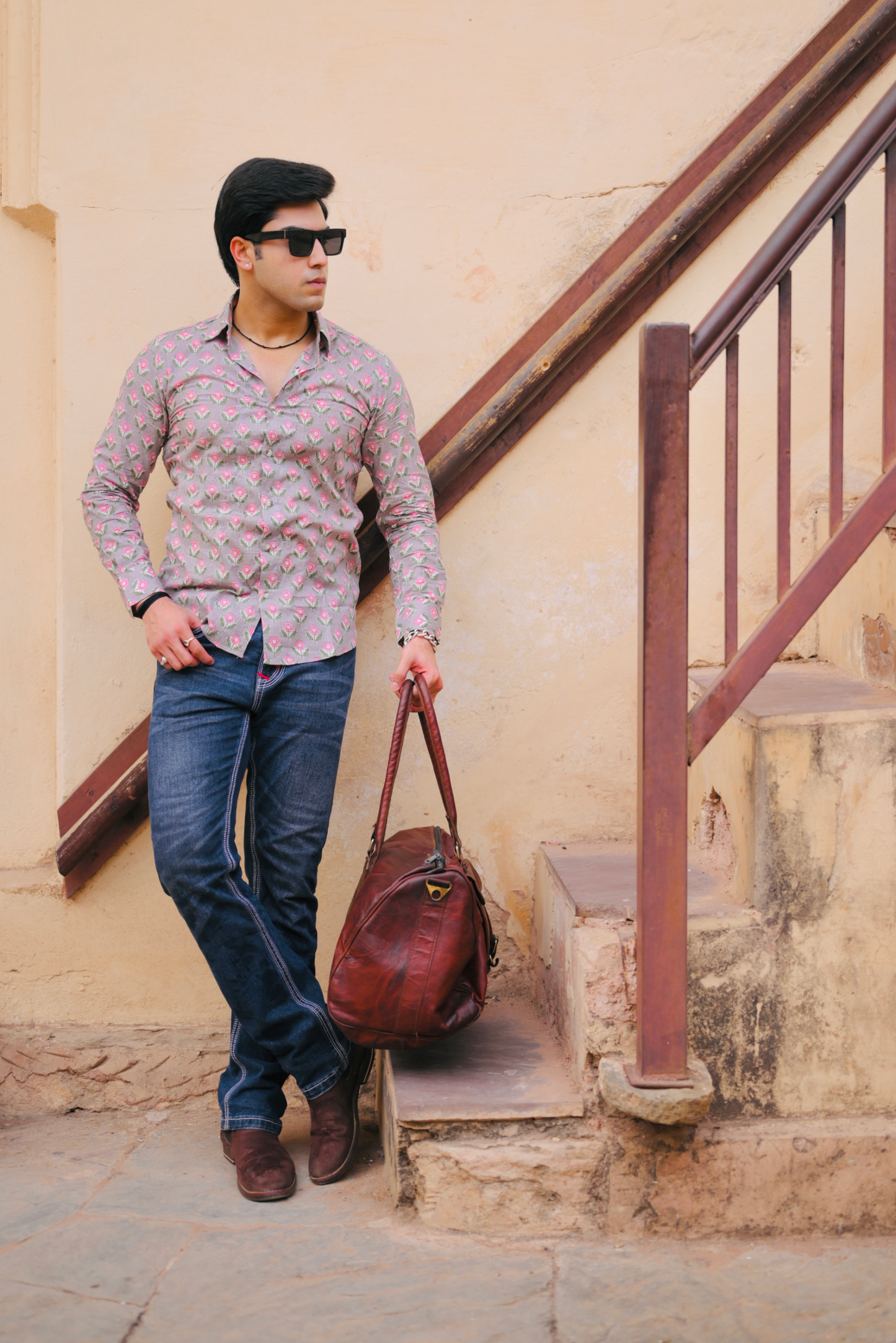 Thunder Grey Sanganeri Booti Print Shirt