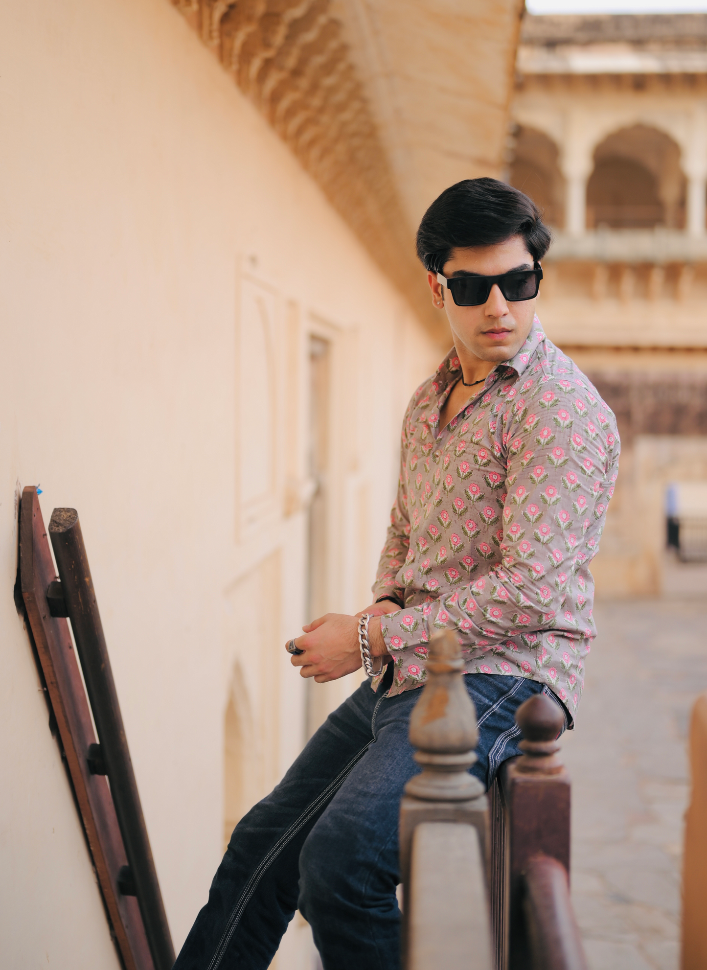 Thunder Grey Sanganeri Booti Print Shirt