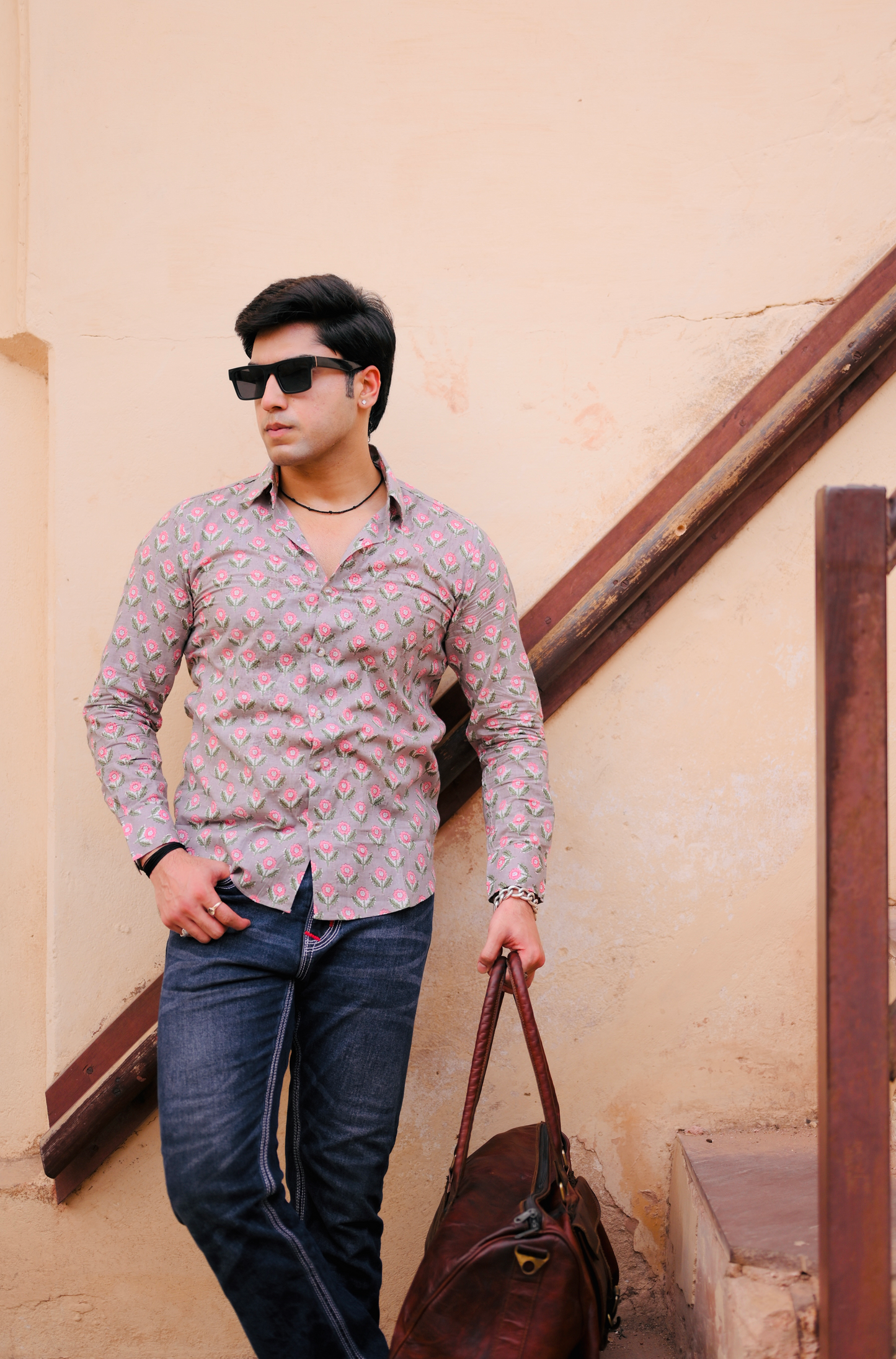 Thunder Grey Sanganeri Booti Print Shirt