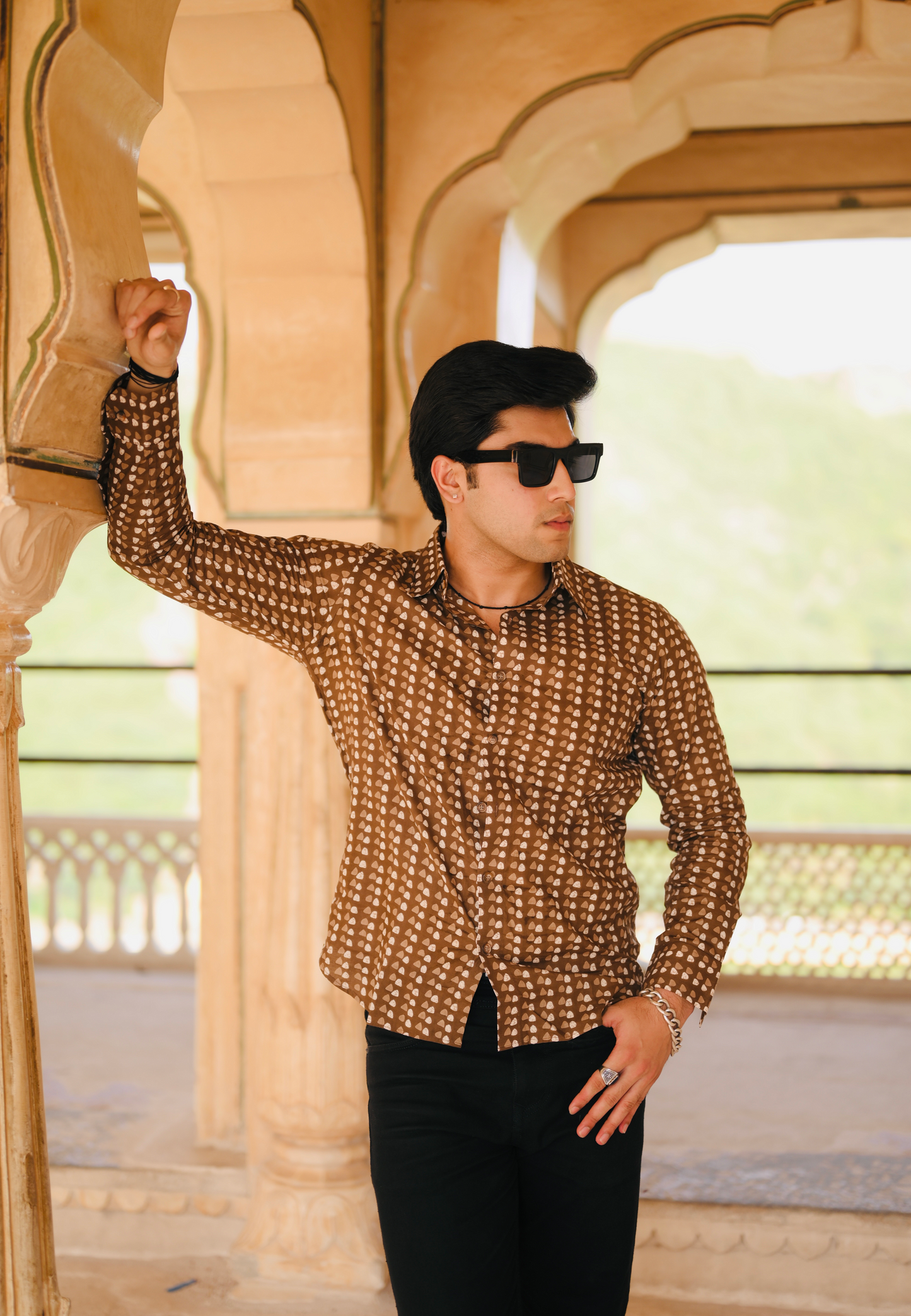Walnut Brown Sanganeri Print Shirt
