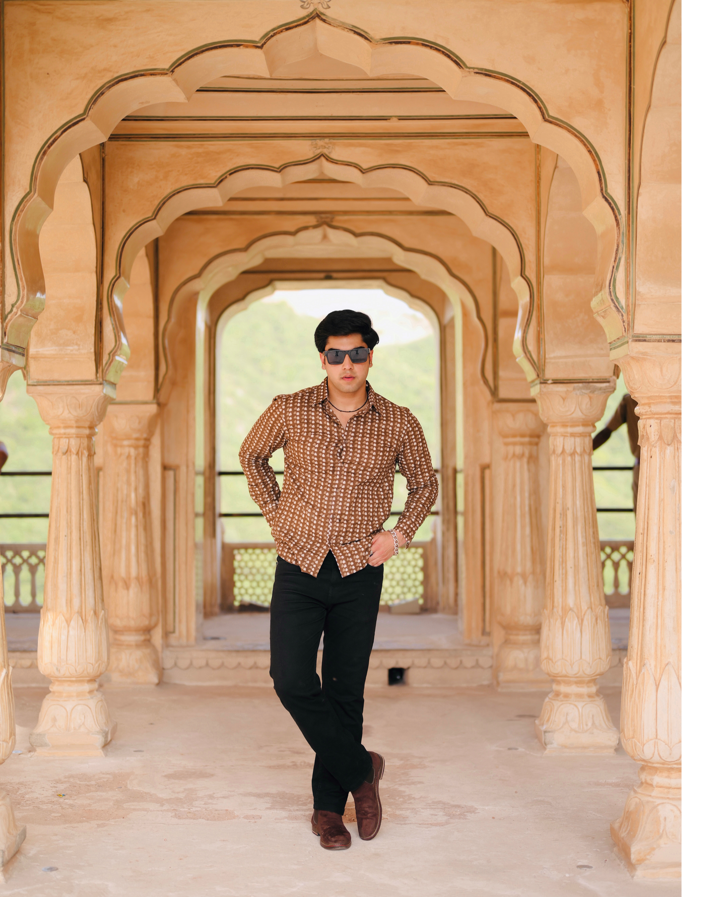 Walnut Brown Sanganeri Print Shirt
