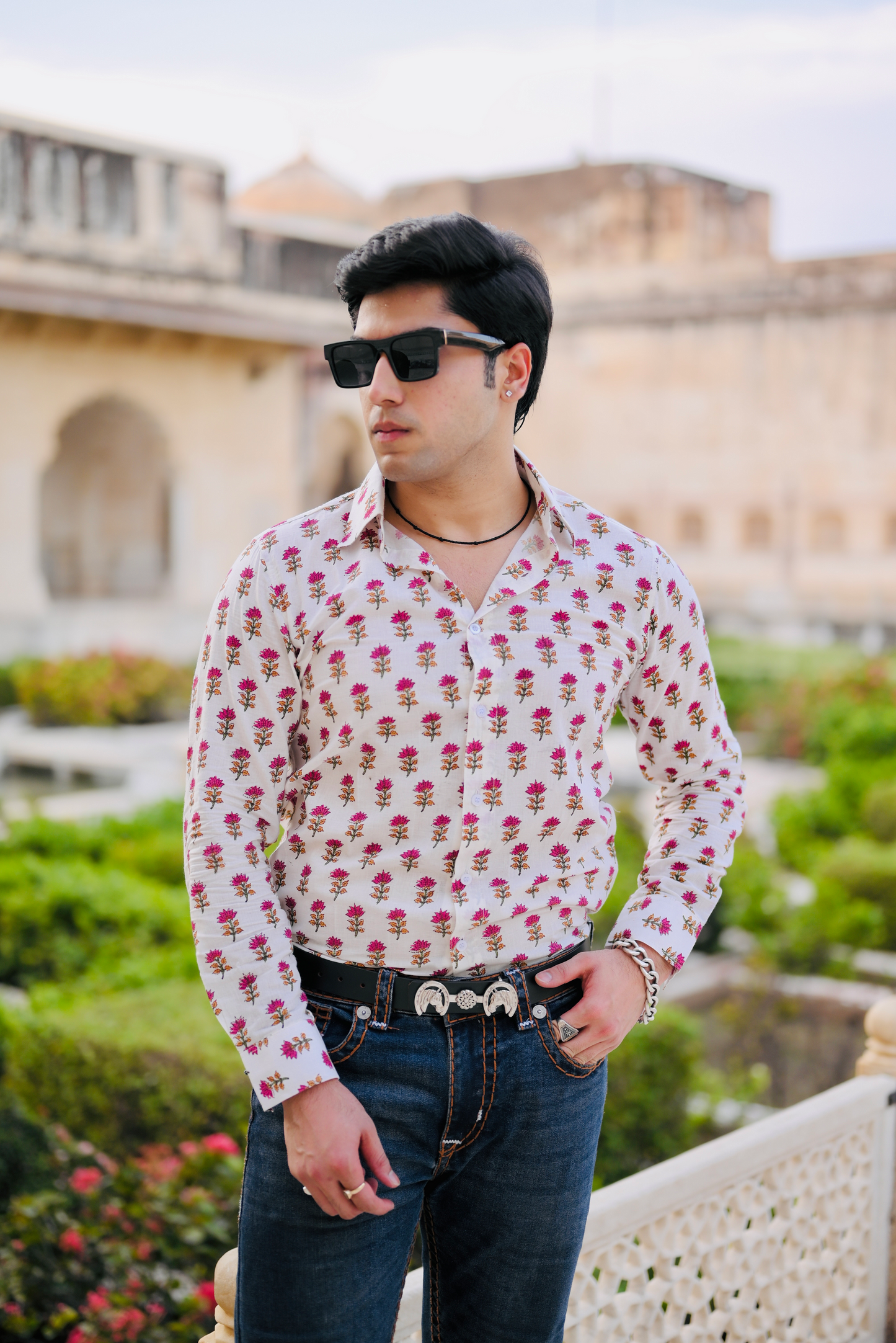 Off White Sanganeri Booti Print Shirt