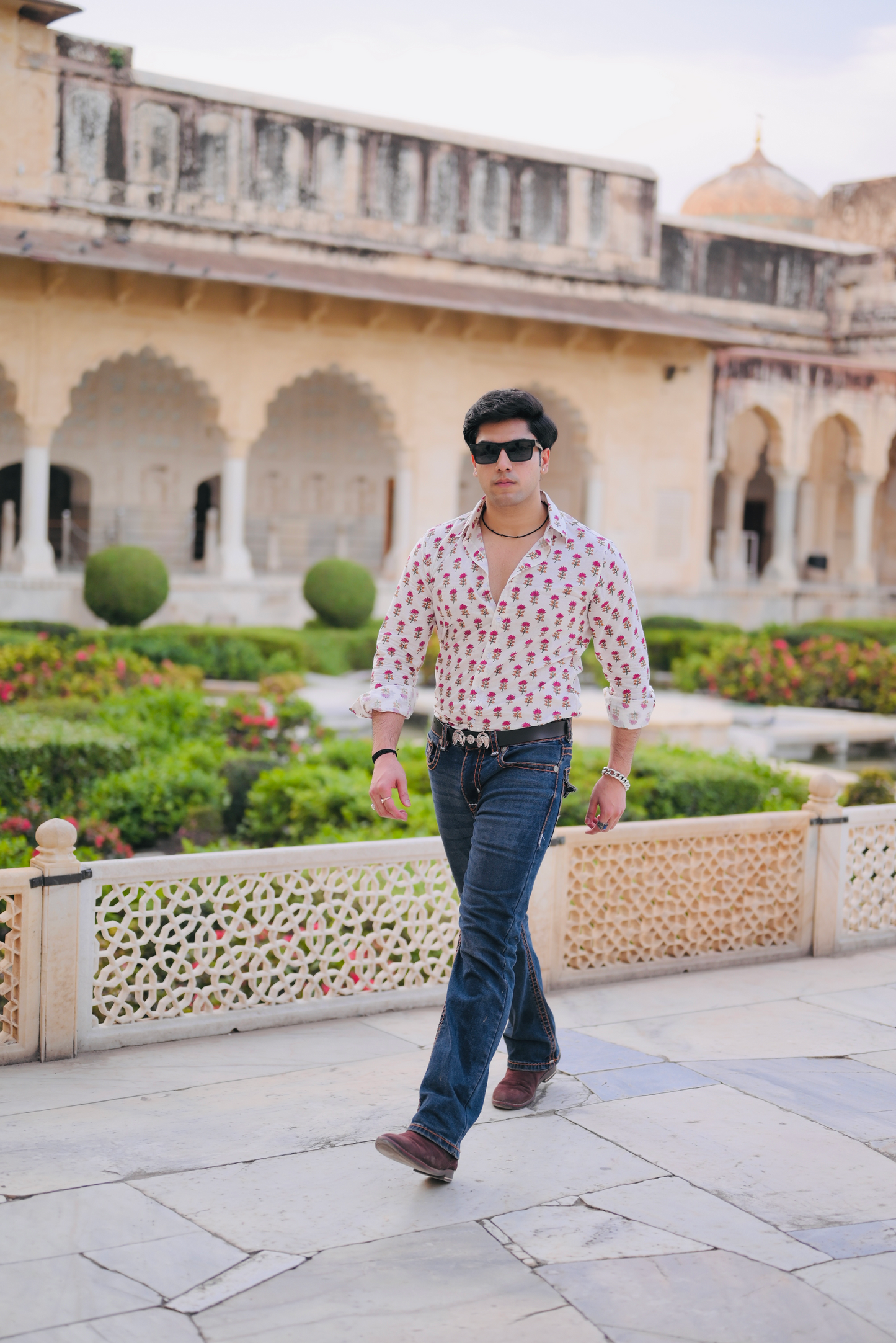 Off White Sanganeri Booti Print Shirt