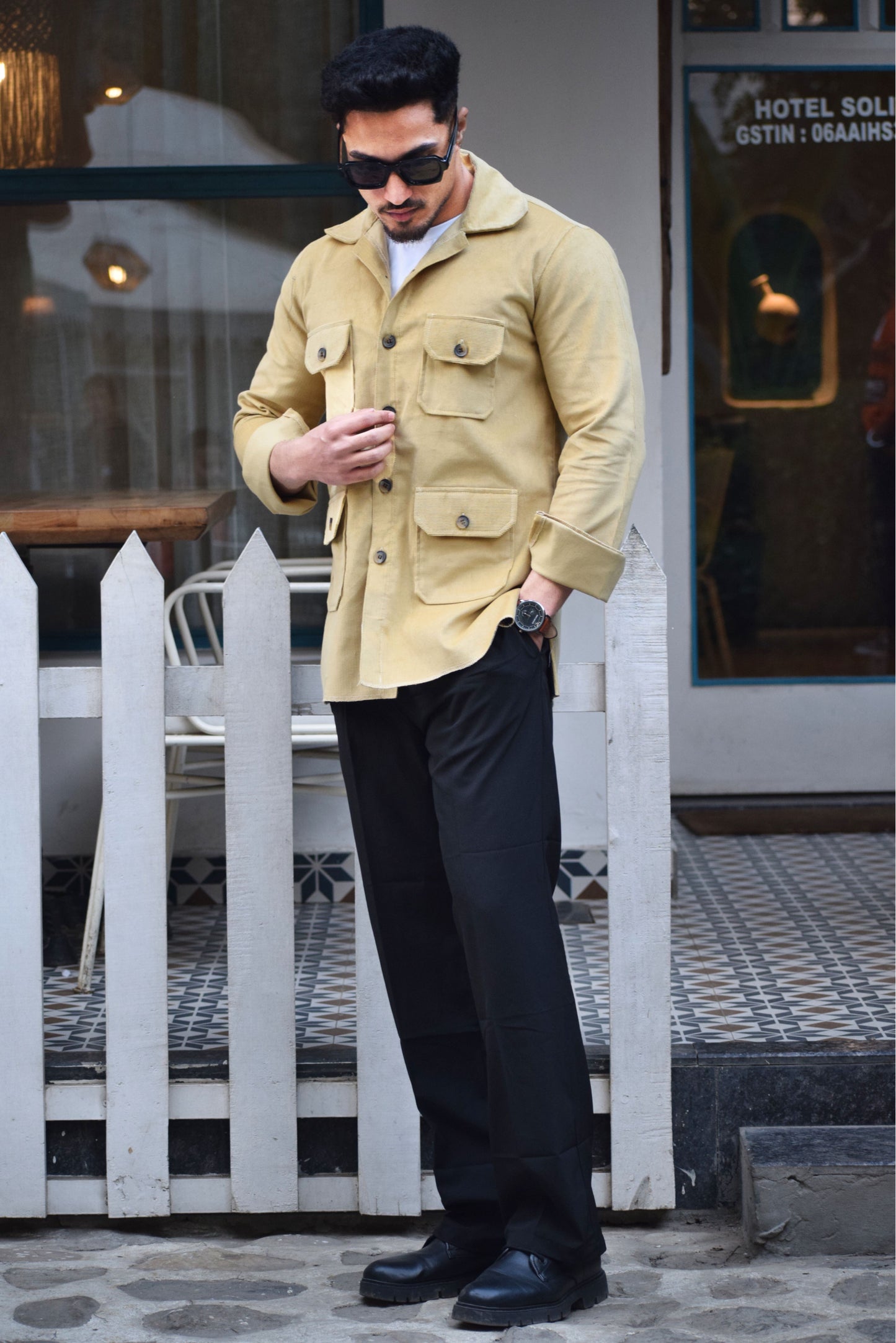 Parmesan-Yellow Corduroy Hunting Shacket for Men