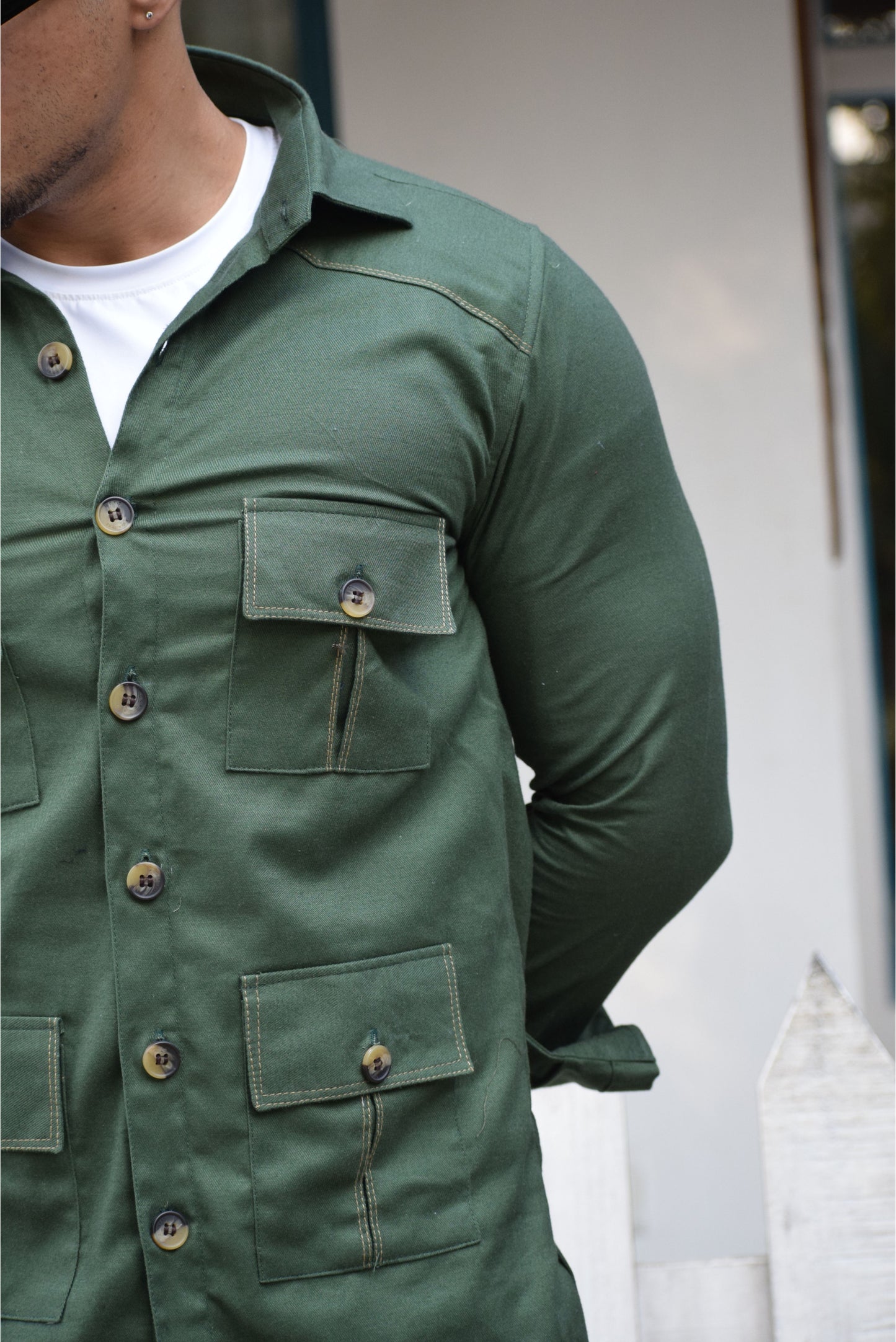 Hunter-Green Cotton Twill Hunting Style Shirt
