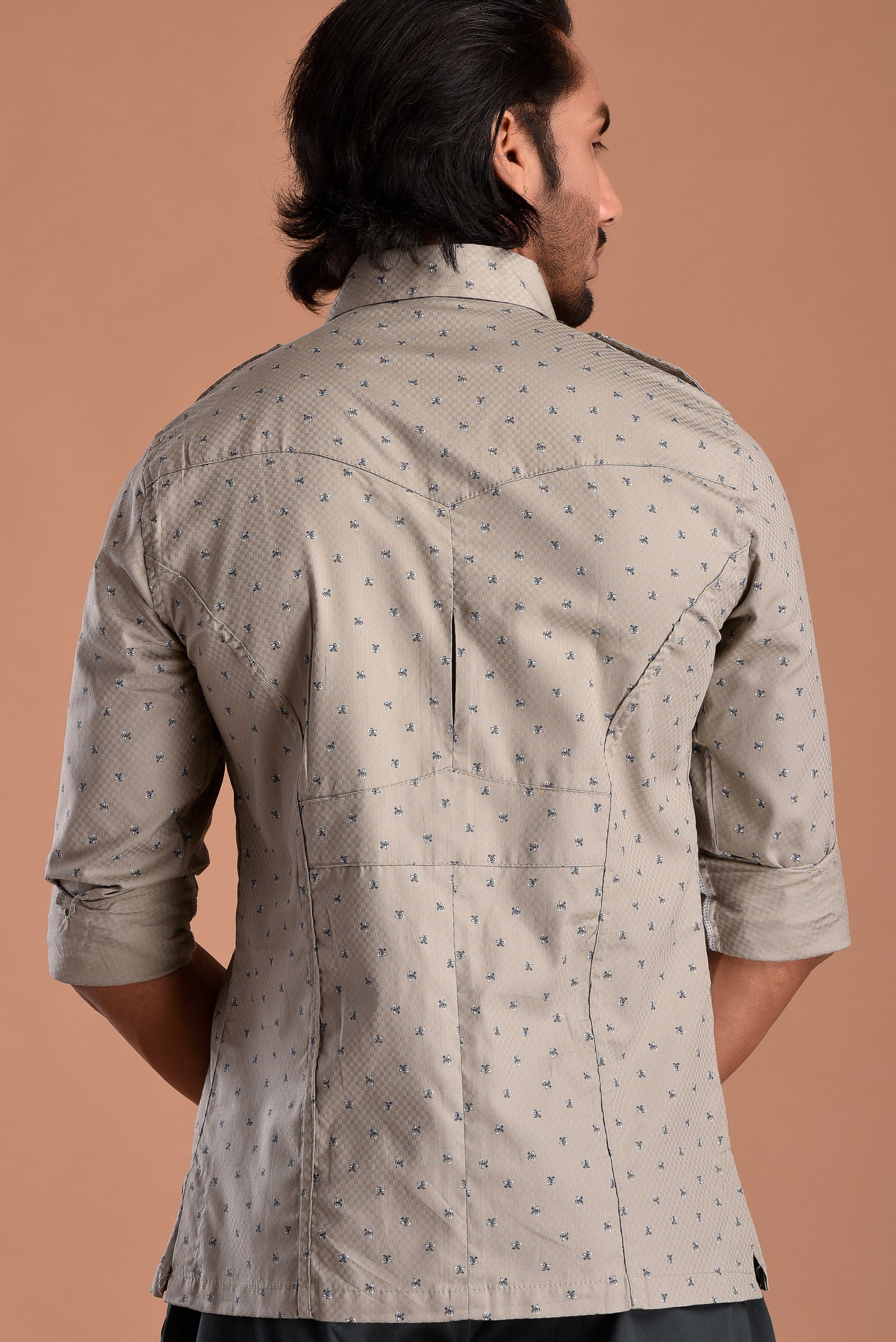 Green Tint Hunting Style Cotton printed Shirt
