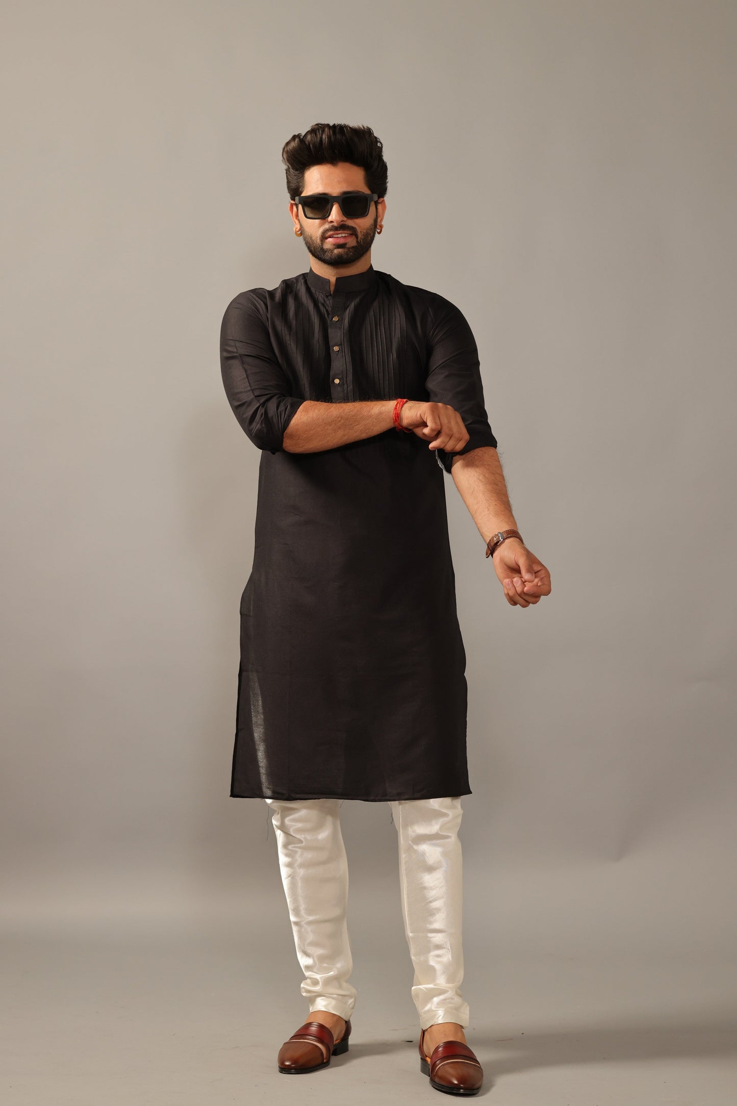 Black Silk Designer Kurta Pajama Set