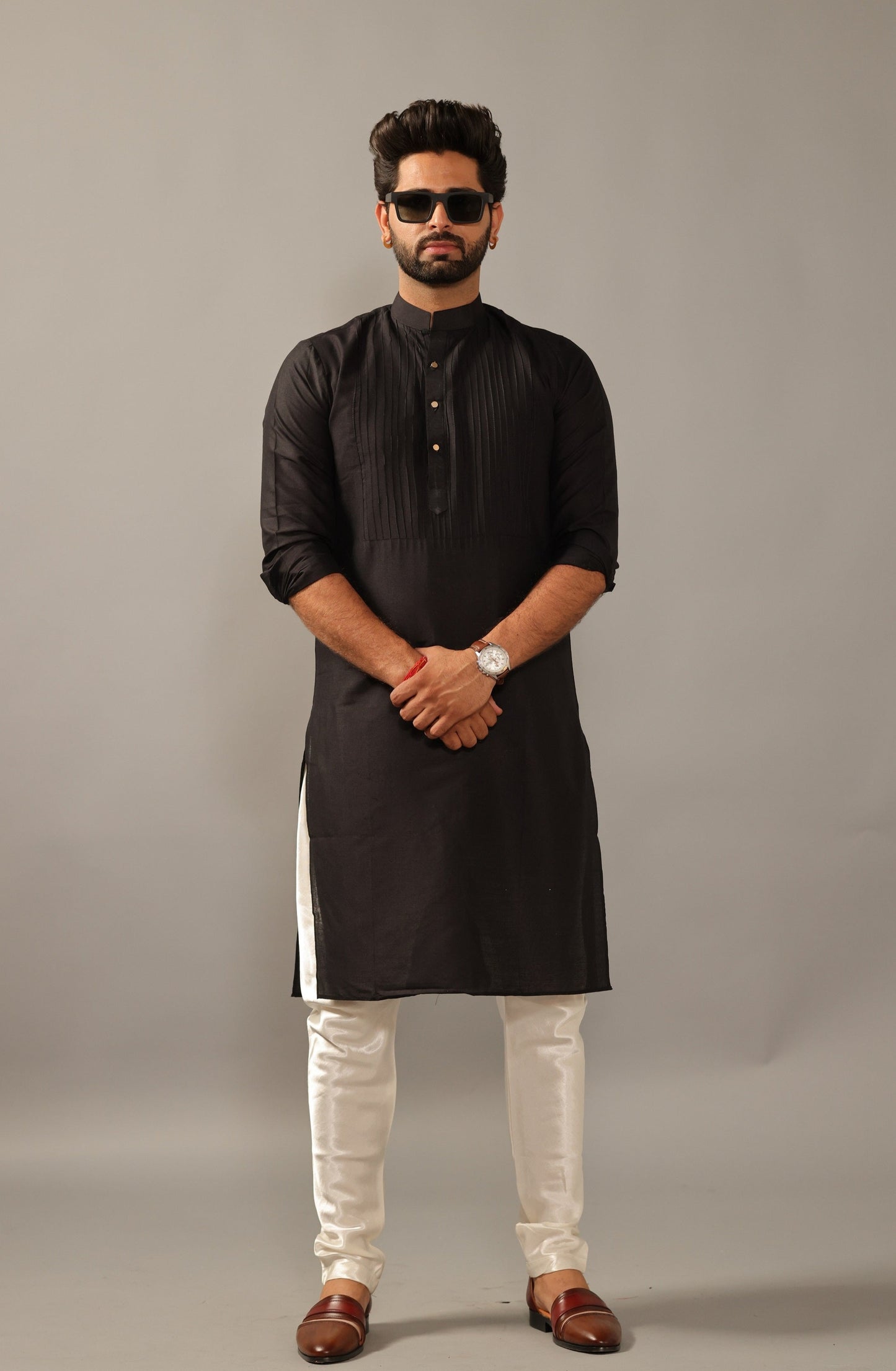 Black Silk Designer Kurta Pajama Set
