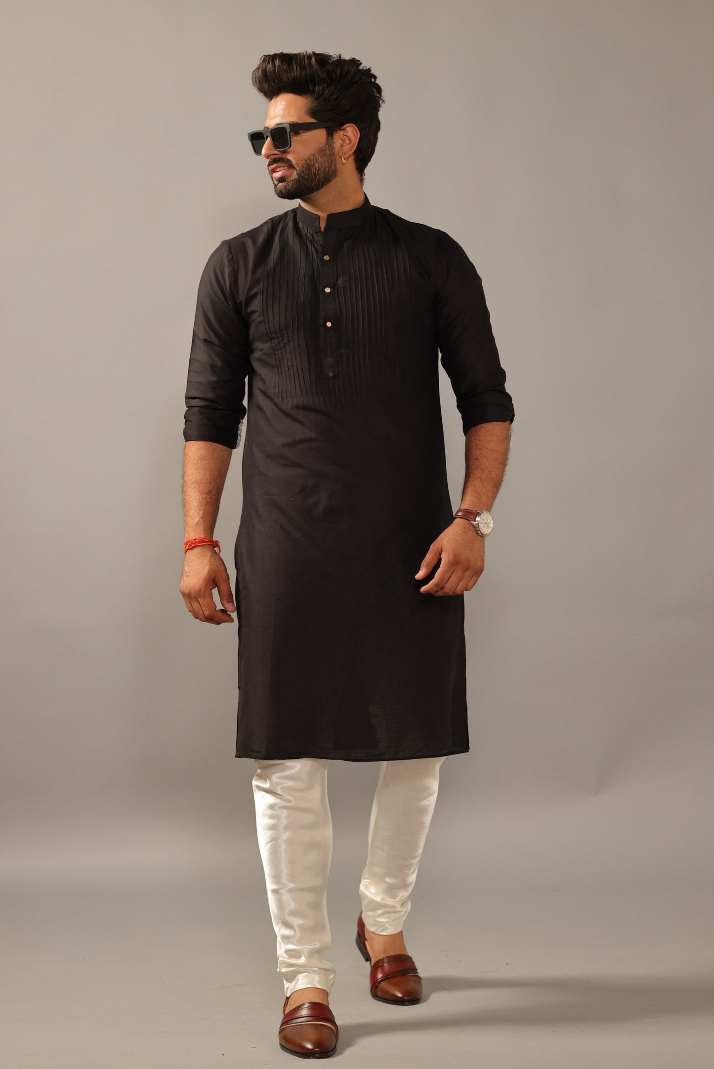 Black Silk Designer Kurta Pajama Set