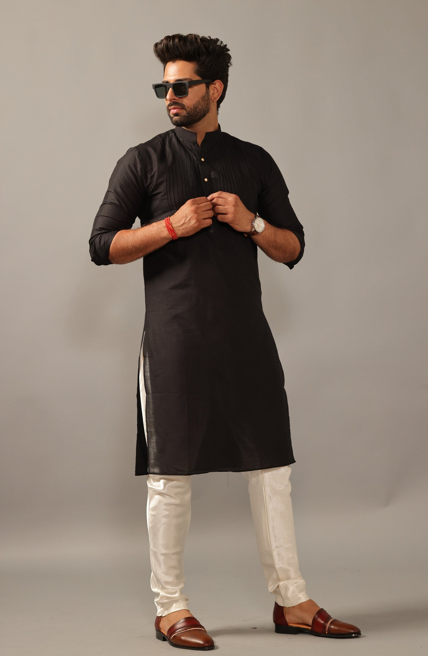 Black Silk Designer Kurta Pajama Set
