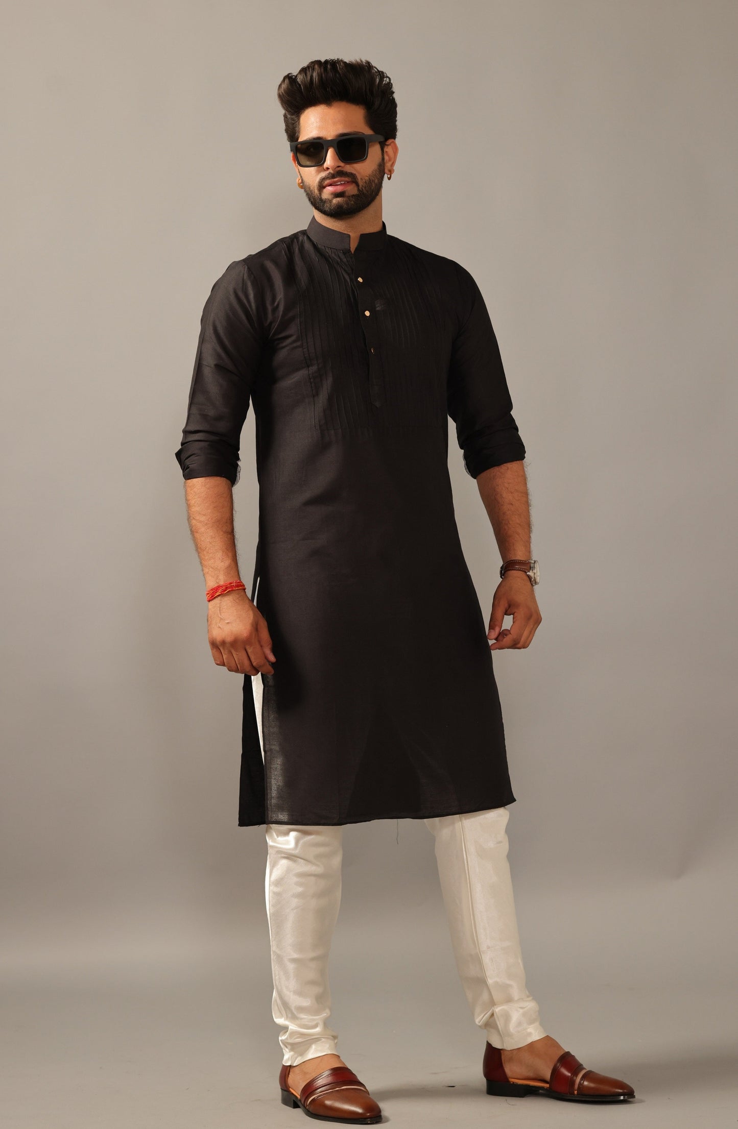 Black Silk Designer Kurta Pajama Set