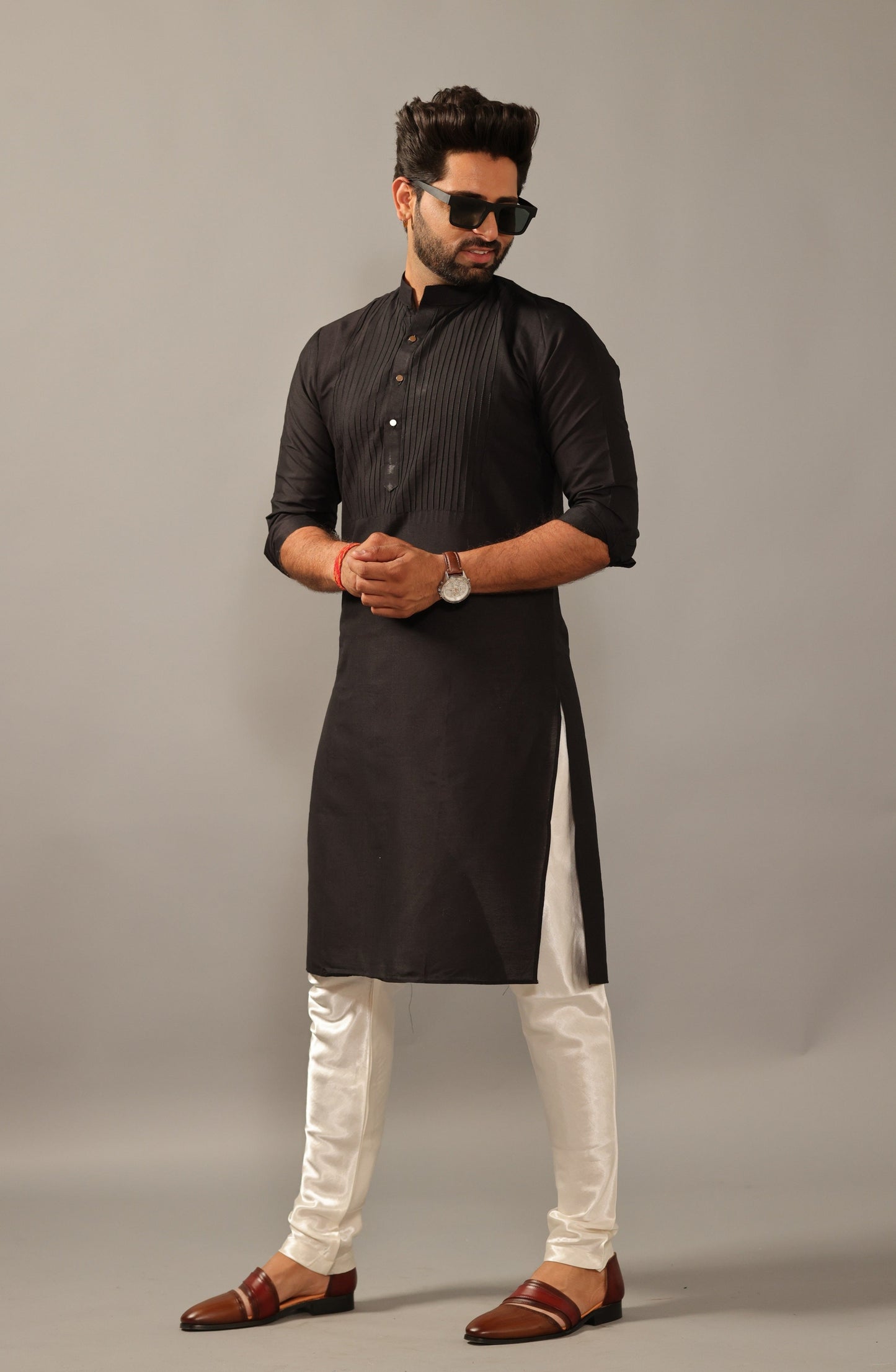 Black Silk Designer Kurta Pajama Set