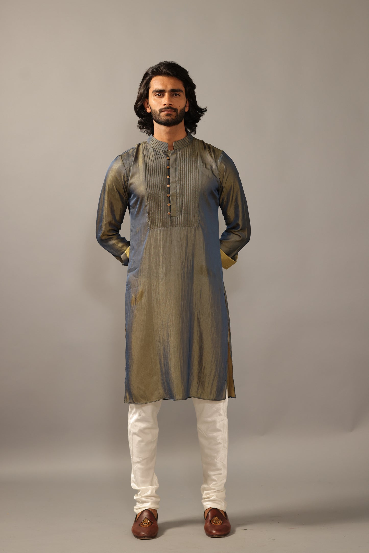 Lime Green Two-Tone Silk Designer kurta pajama Set