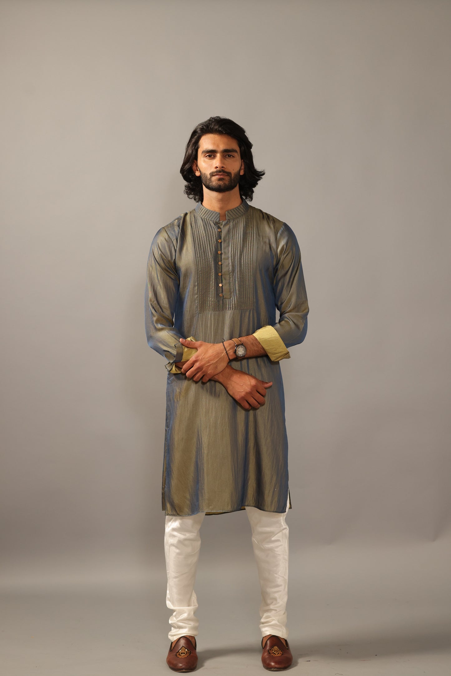 Lime Green Two-Tone Silk Designer kurta pajama Set