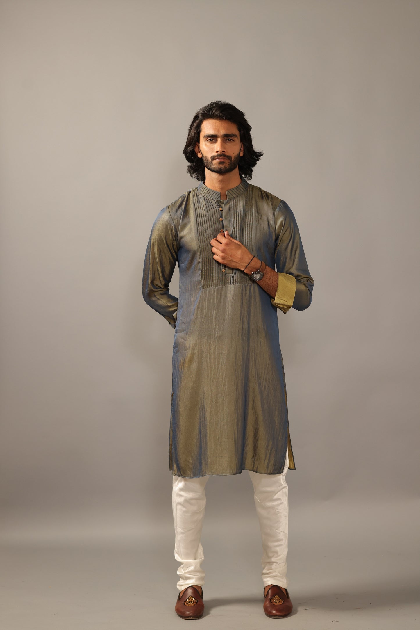Lime Green Two-Tone Silk Designer kurta pajama Set