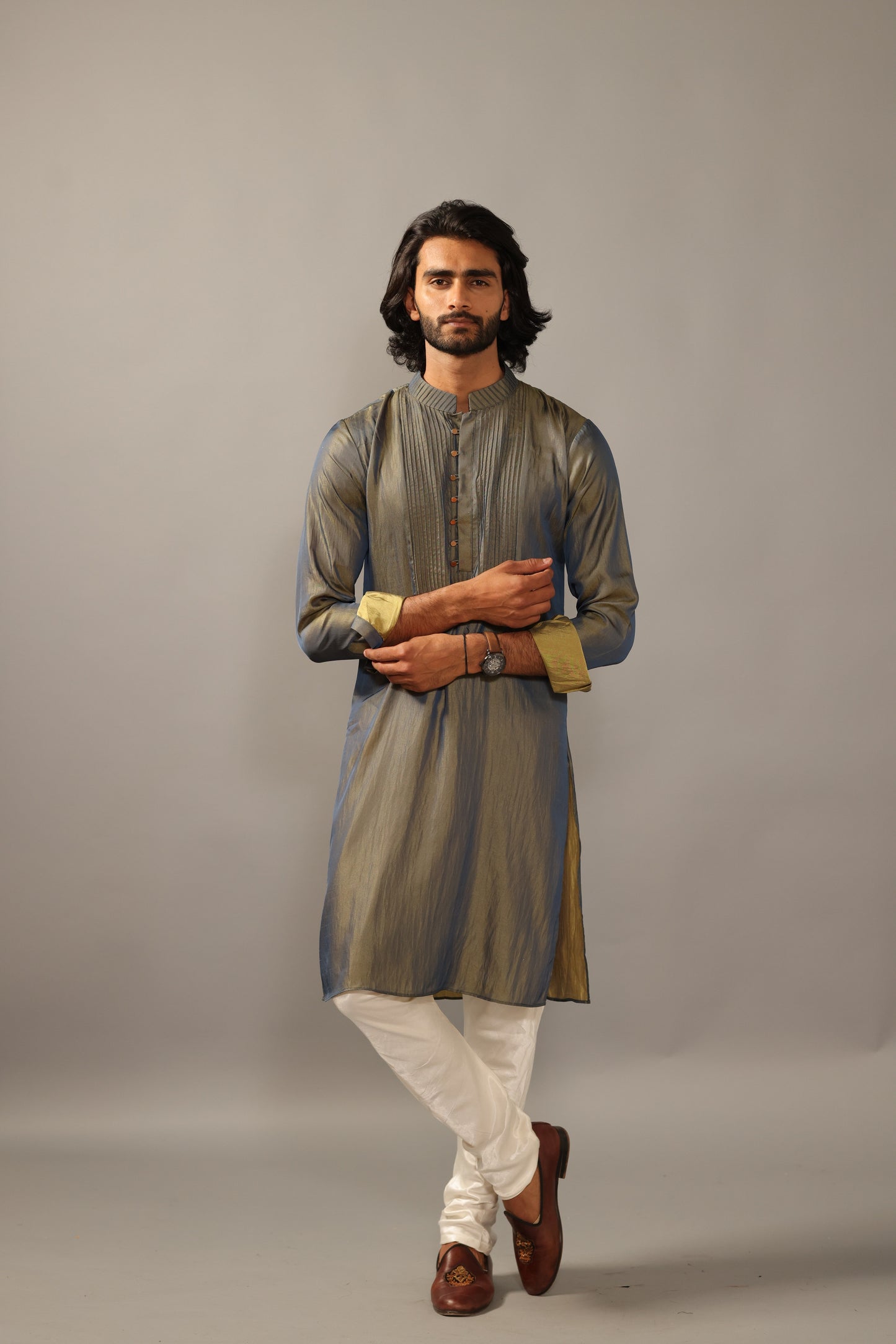 Lime Green Two-Tone Silk Designer kurta pajama Set