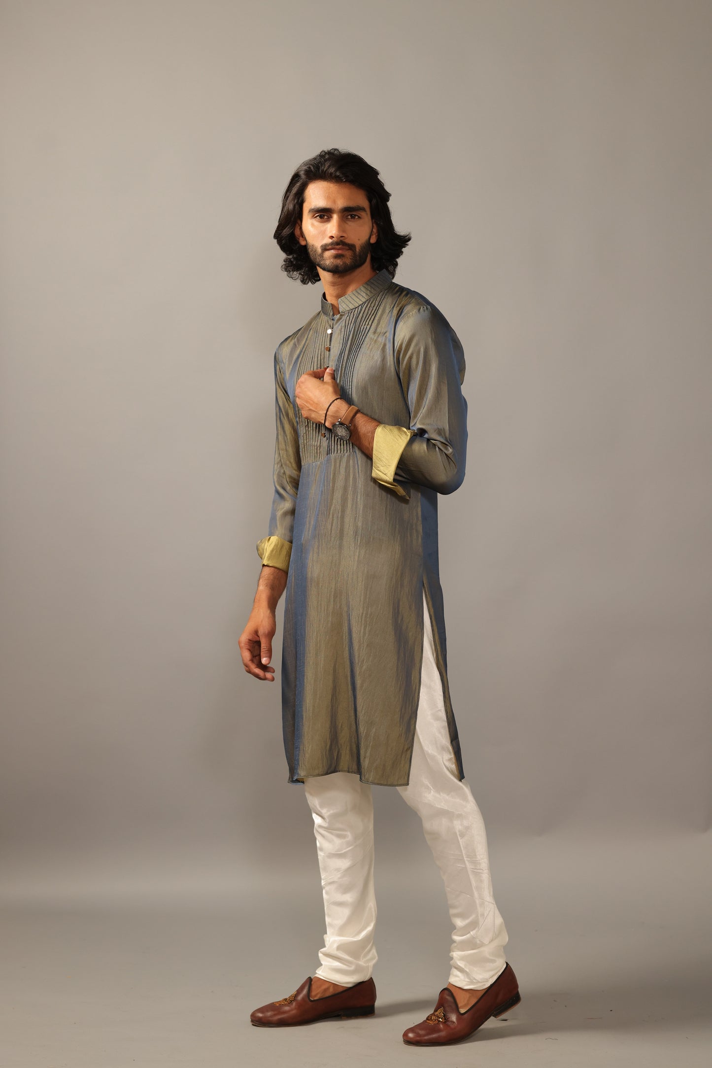 Lime Green Two-Tone Silk Designer kurta pajama Set