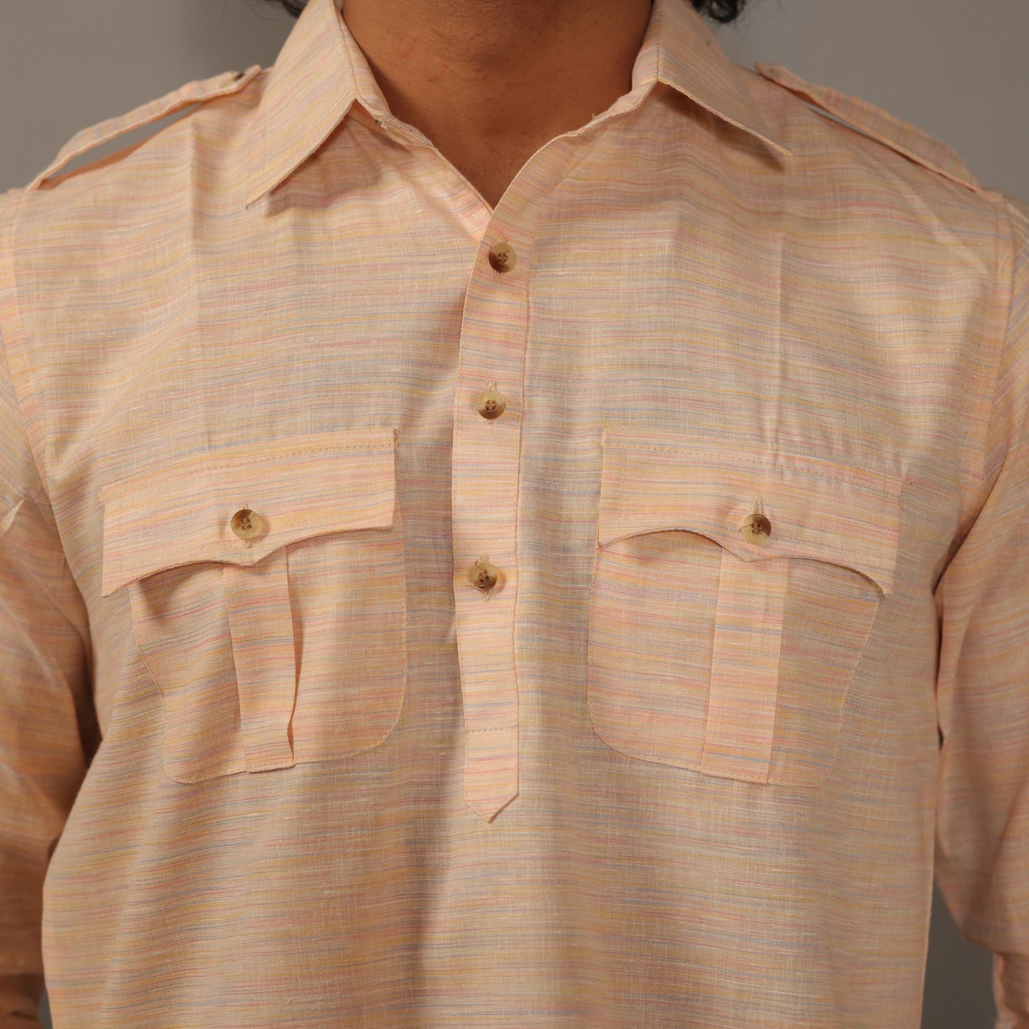 Khaki Peach Hunting Kurta Pajama Set