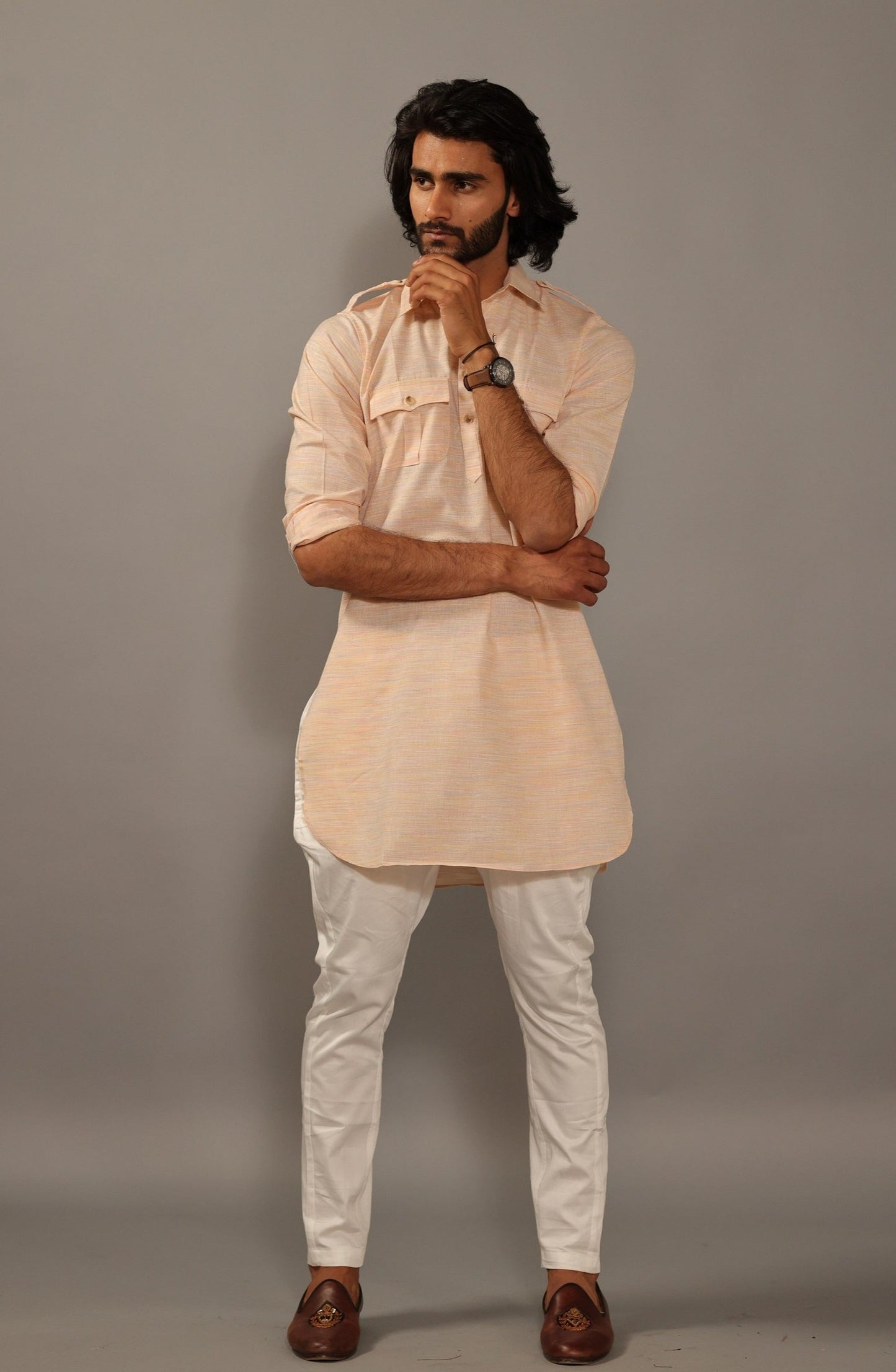 Khaki Peach Hunting Kurta Pajama Set