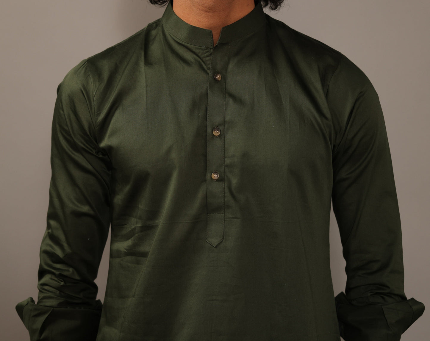 Dark Green Color Short Kurta Pajama Set
