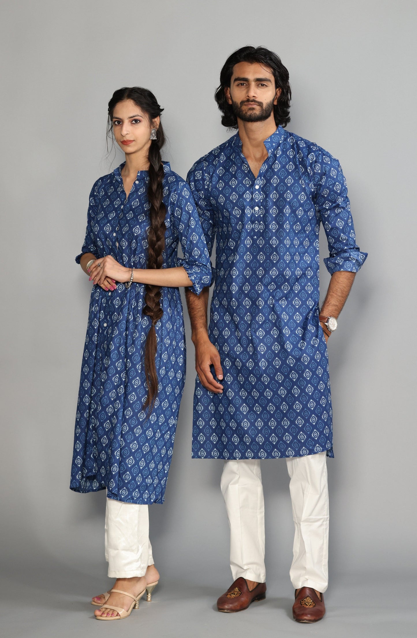 Sanganeri Damask Print Navy Blue Kurta Pyjama Set
