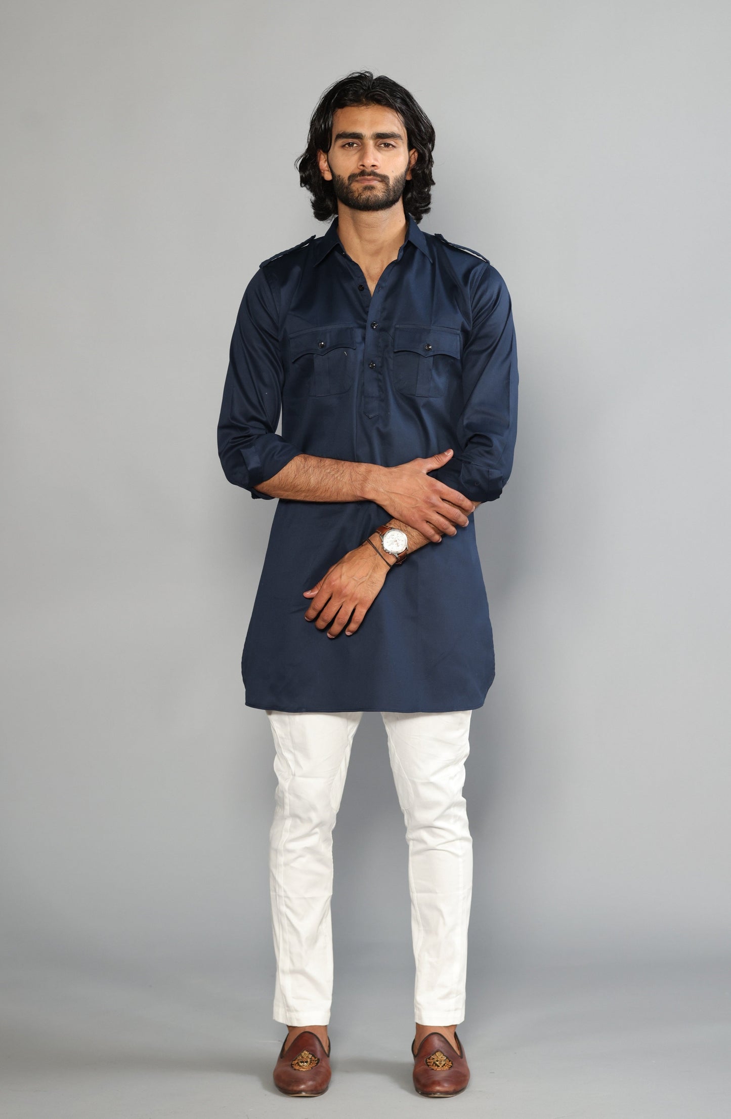 Navy Blue Colour Hunting Kurta Pajama