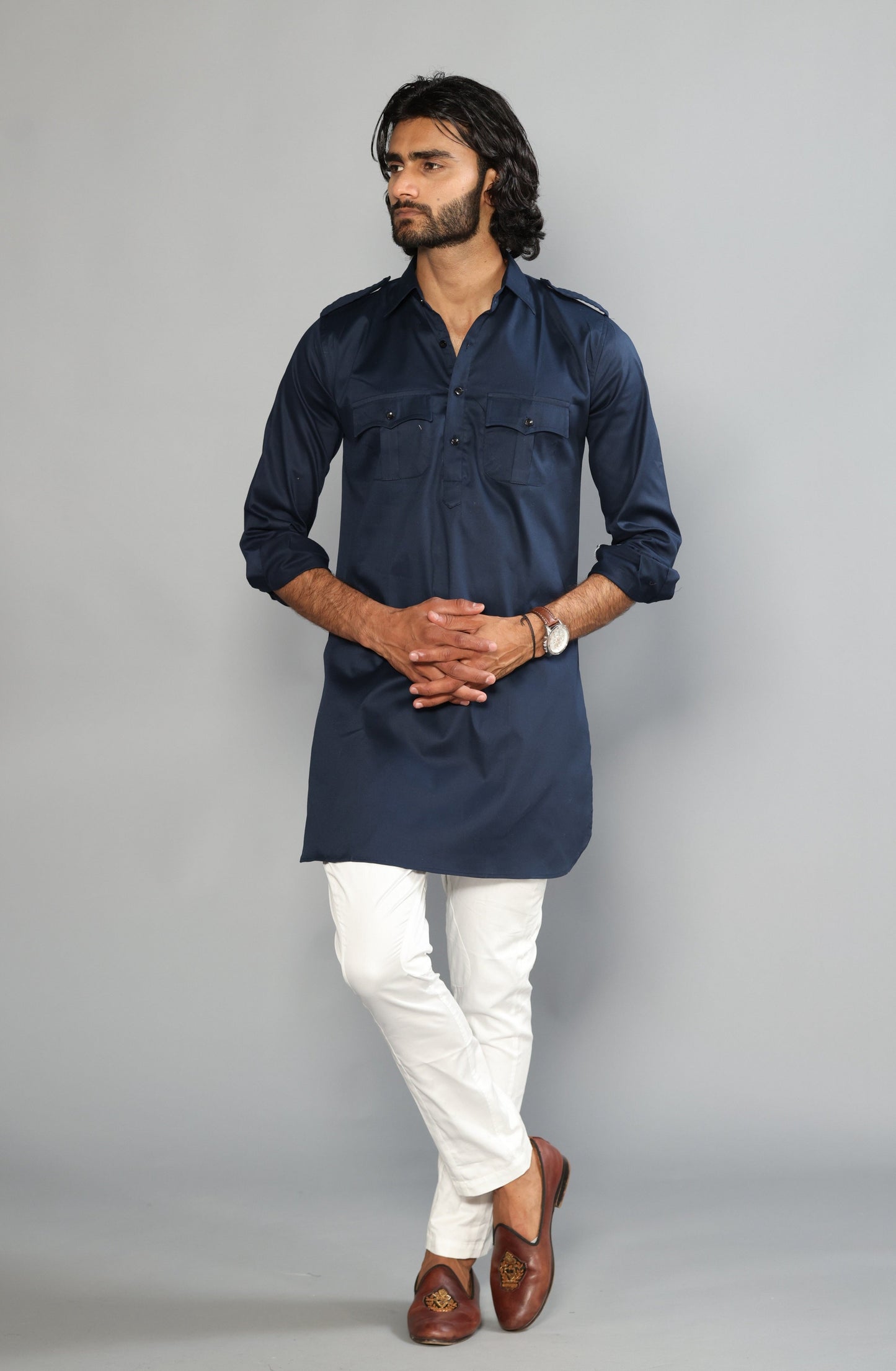 Navy Blue Colour Hunting Kurta Pajama