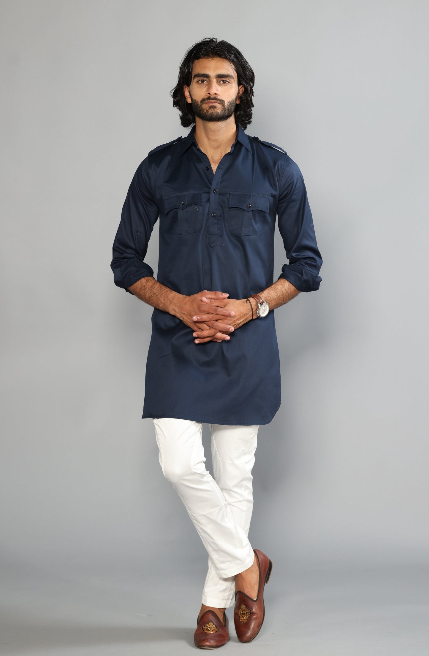 Navy Blue Colour Hunting Kurta Pajama