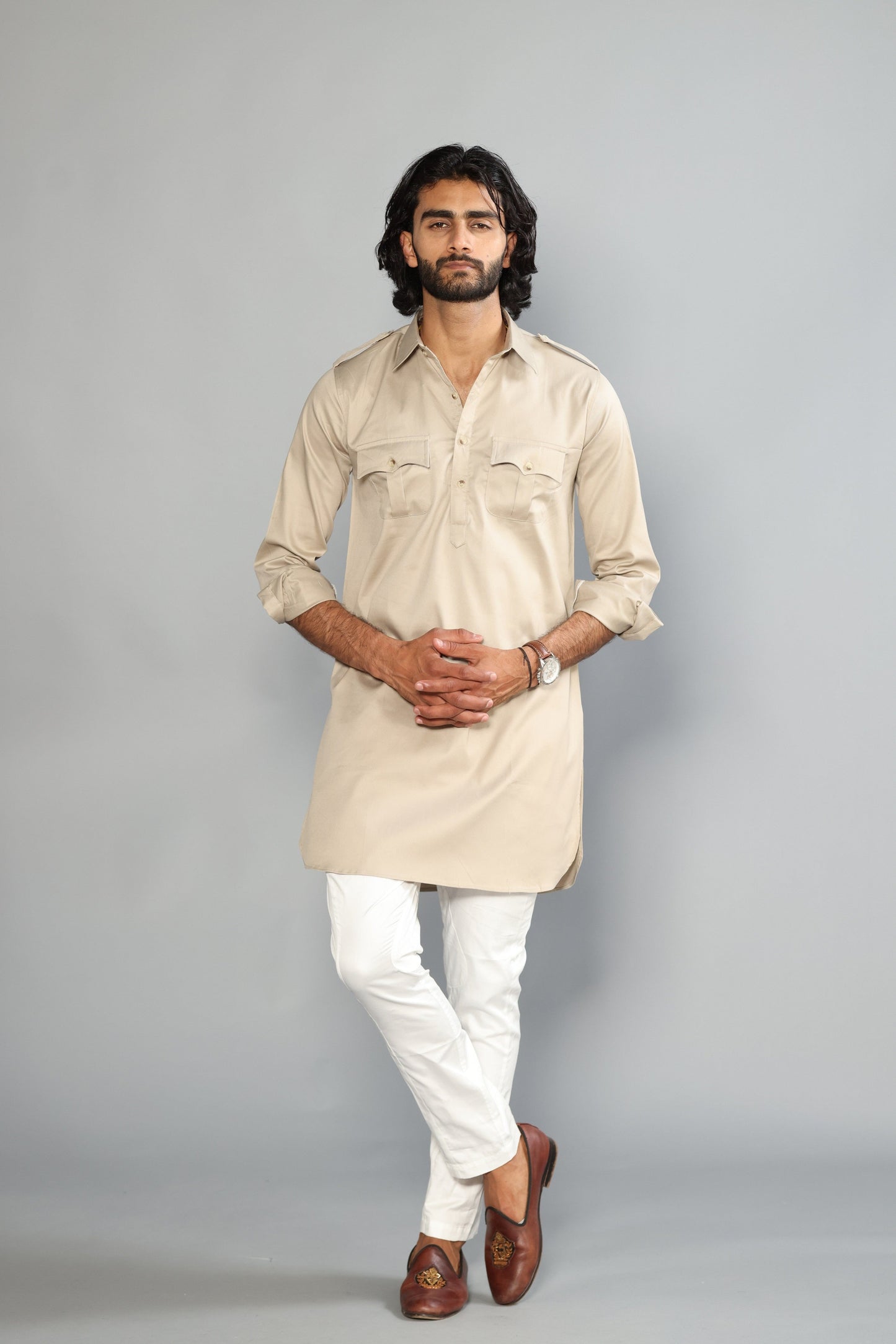 Beige Color Hunting Kurta Pajama