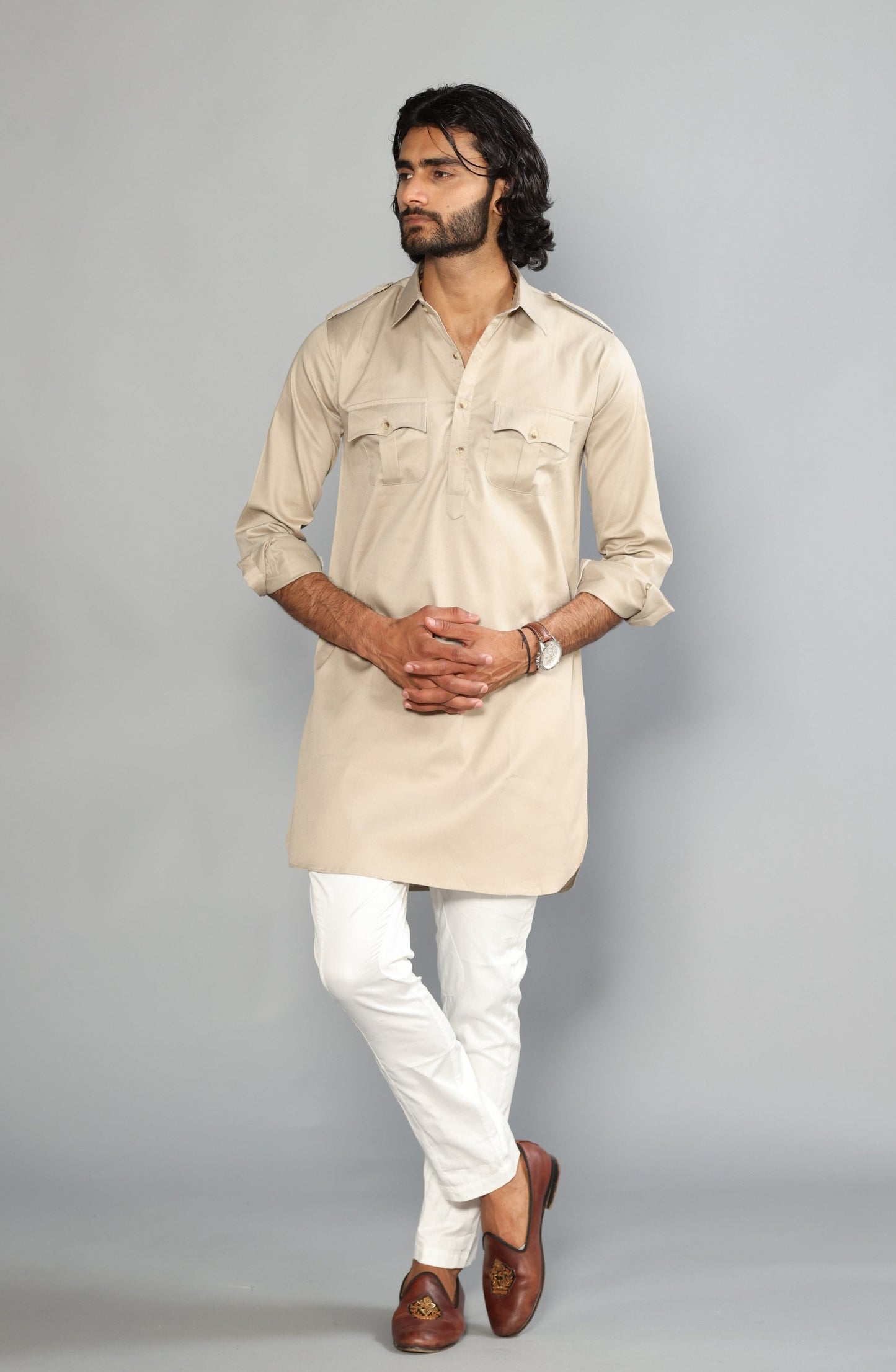 Beige Color Hunting Kurta Pajama