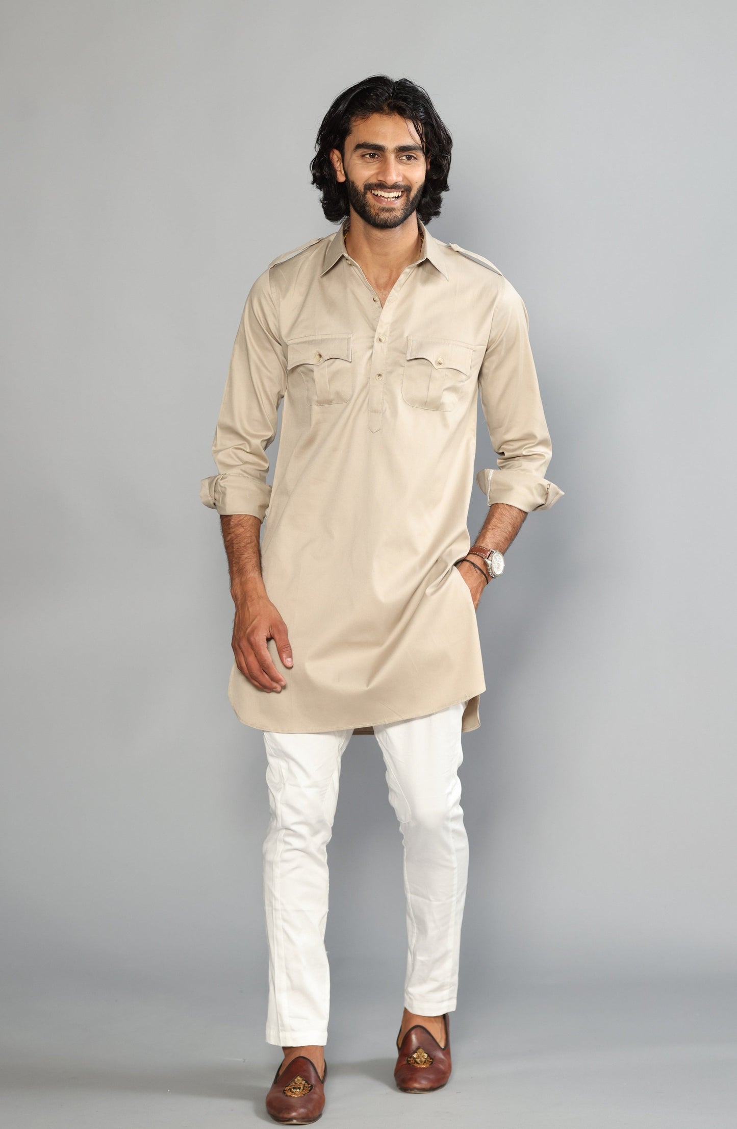 Beige Color Hunting Kurta Pajama