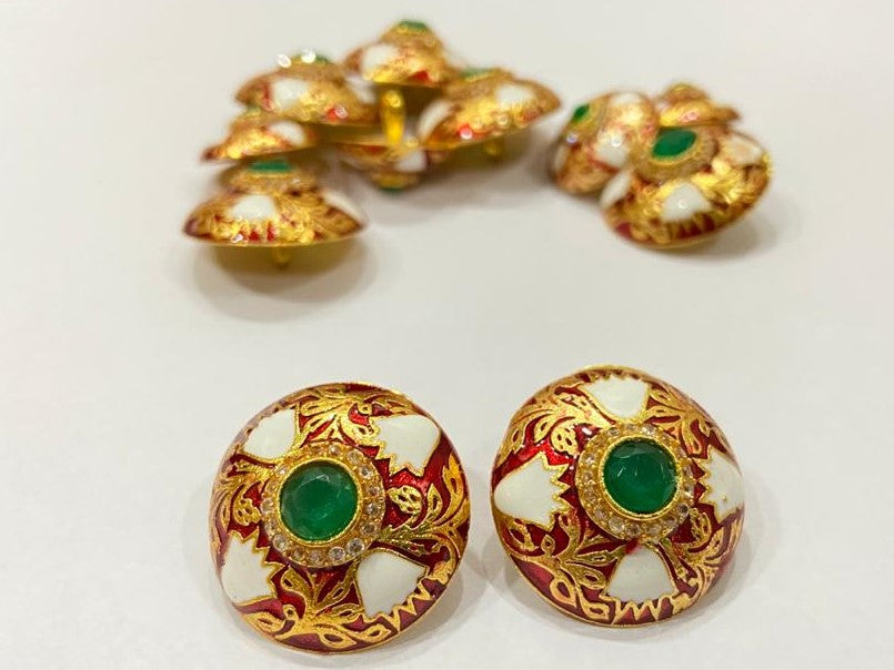 Handmade Green Motif White Lily Flower Buttons