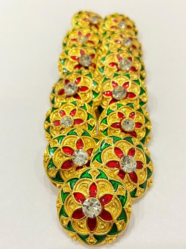 Handmade Red Petal Golden Flower Button