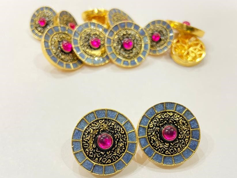 Handmade Red Motif Blue And Black Meenakari Buttons