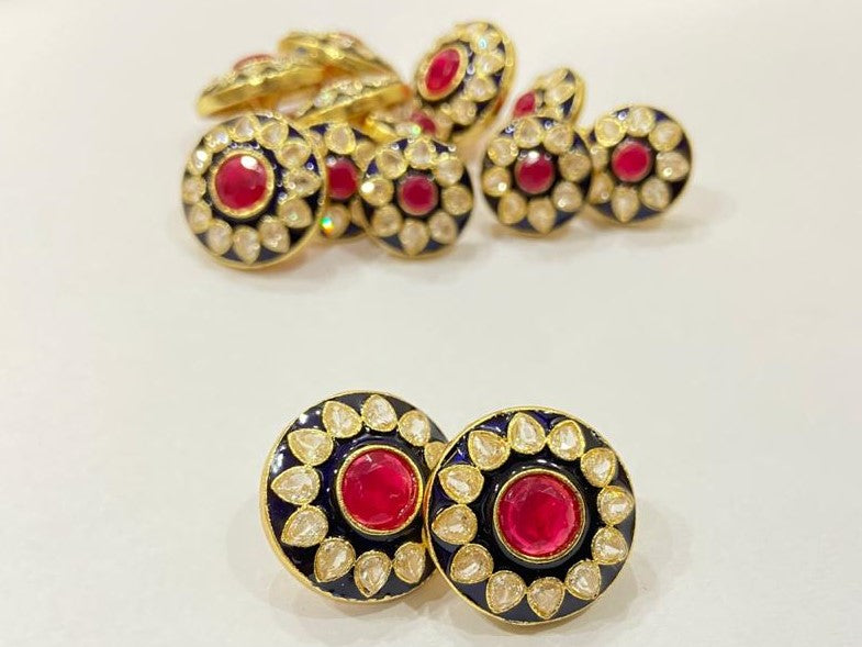 Handmade White Petal Black Meena Buttons