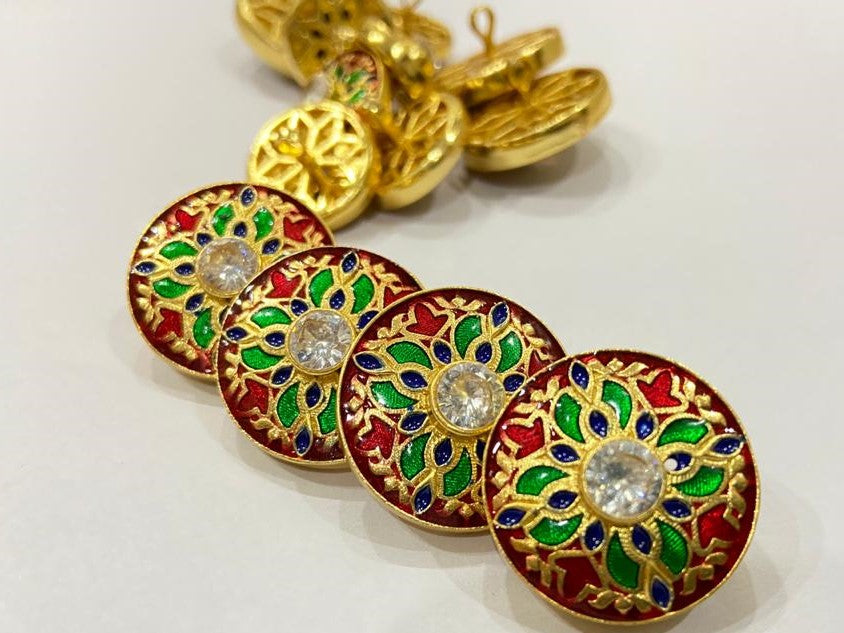 Handmade Red Meena Multicolored Petal Flower Buttons