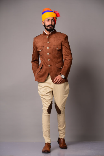 Camel Color Suede Leather Hunting Bandhgala Only