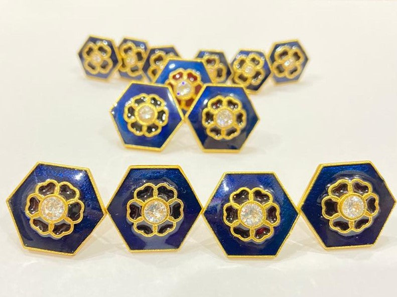 Handmade Dark Blue Meenakari Flower Buttons