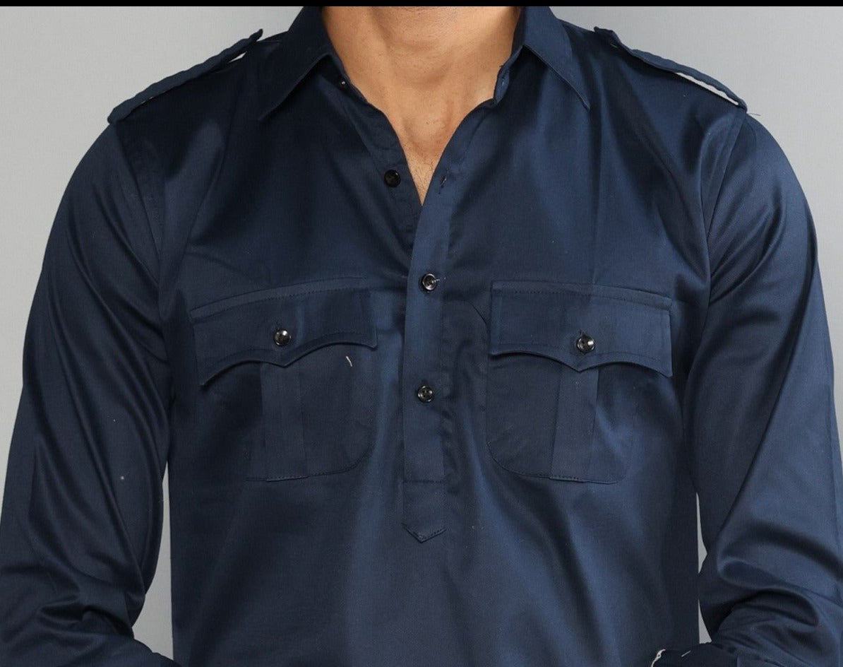 Navy Blue Colour Hunting Kurta Pajama