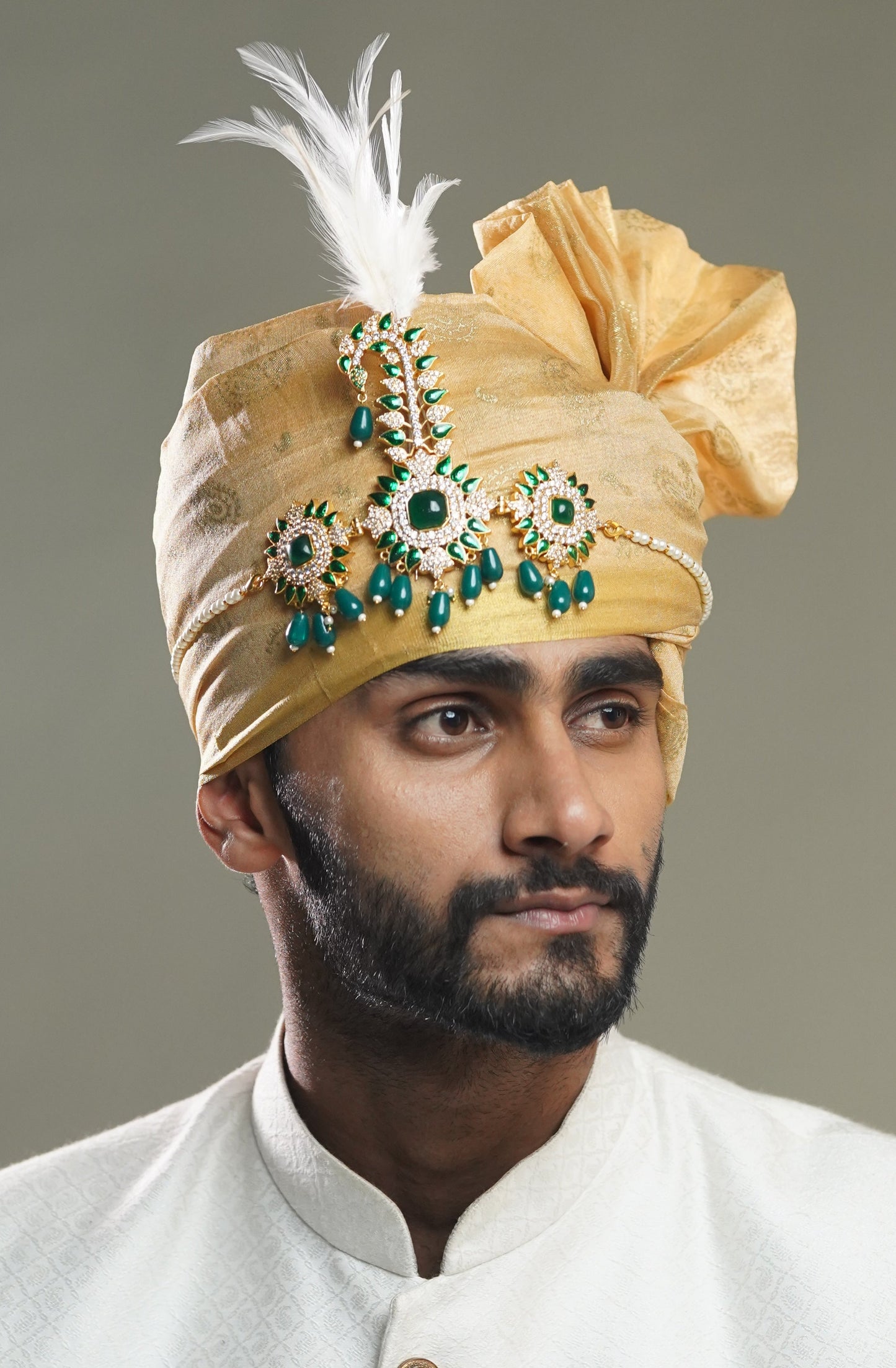 Kalangi | Sarpech | Dark Green Golden Groom's wedding Accessories