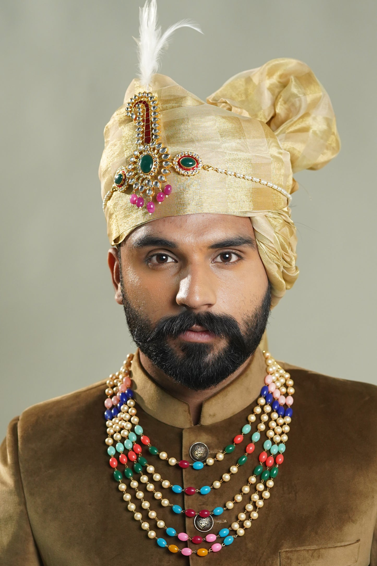 Golden check silk Safa