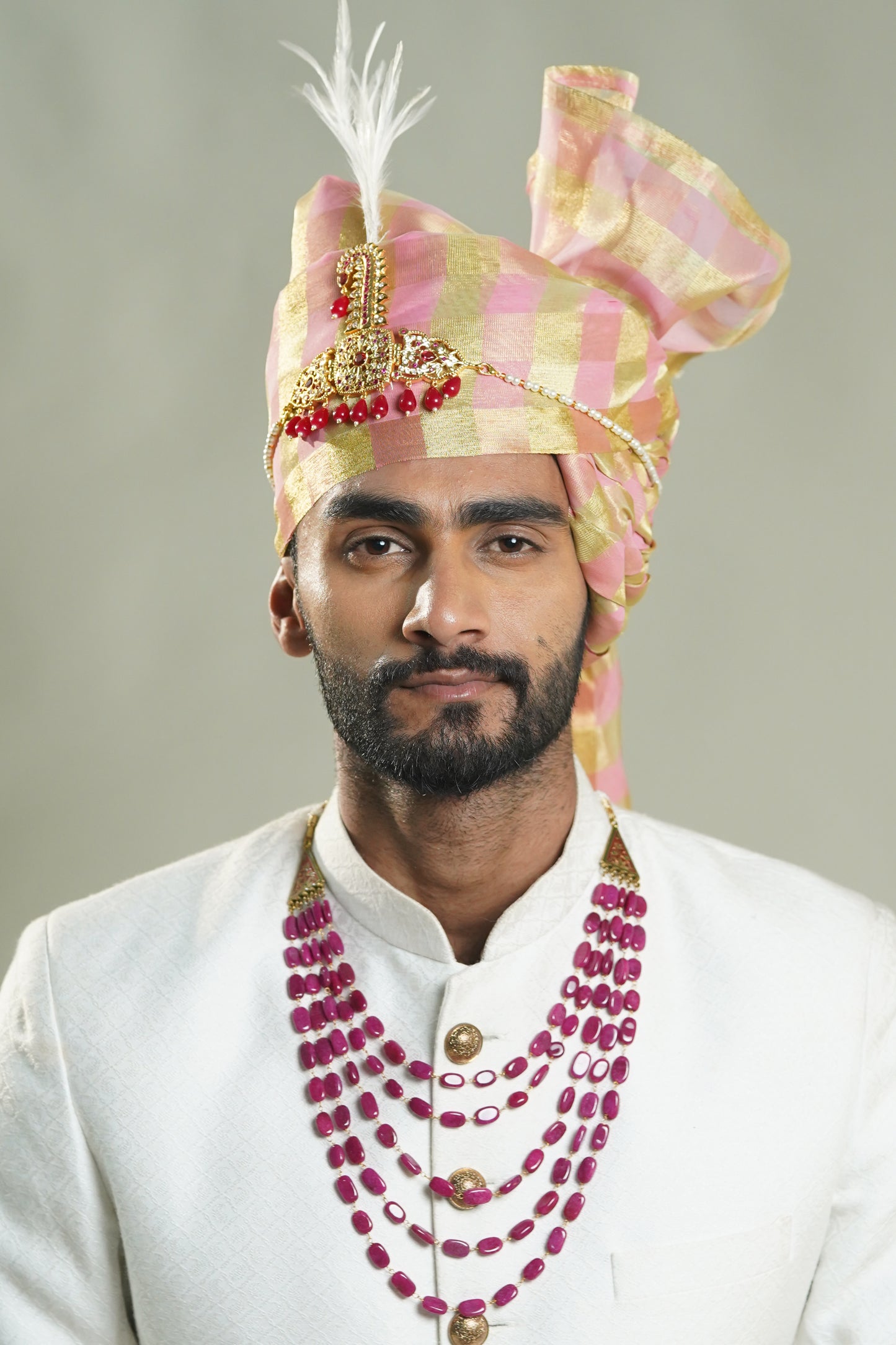 Golden/pink Check Silk Safa