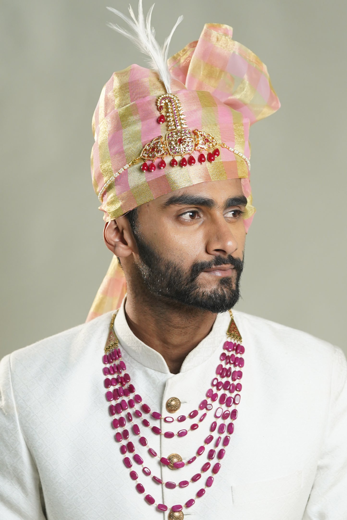 Golden/pink Check Silk Safa