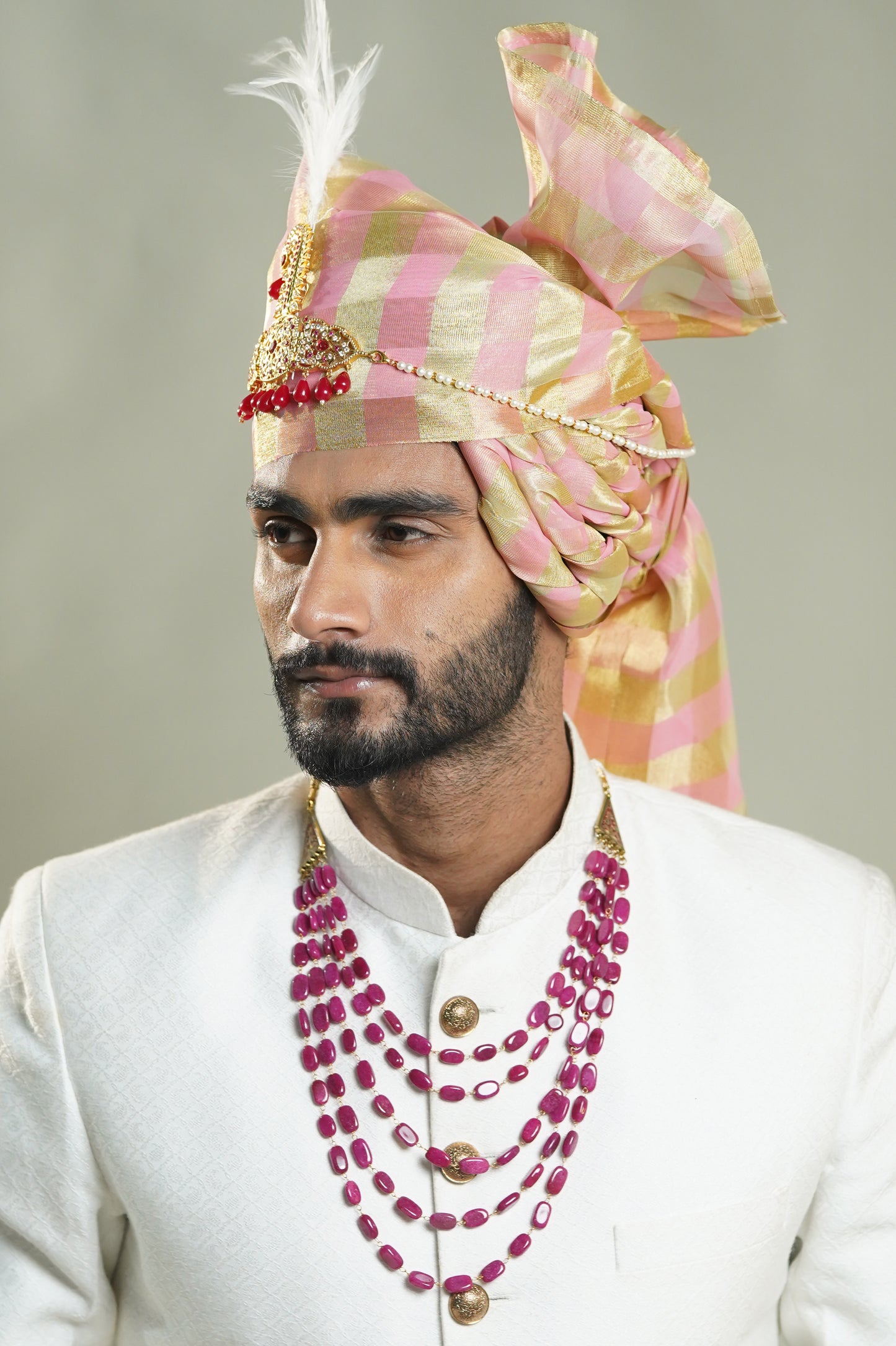 Golden/pink Check Silk Safa