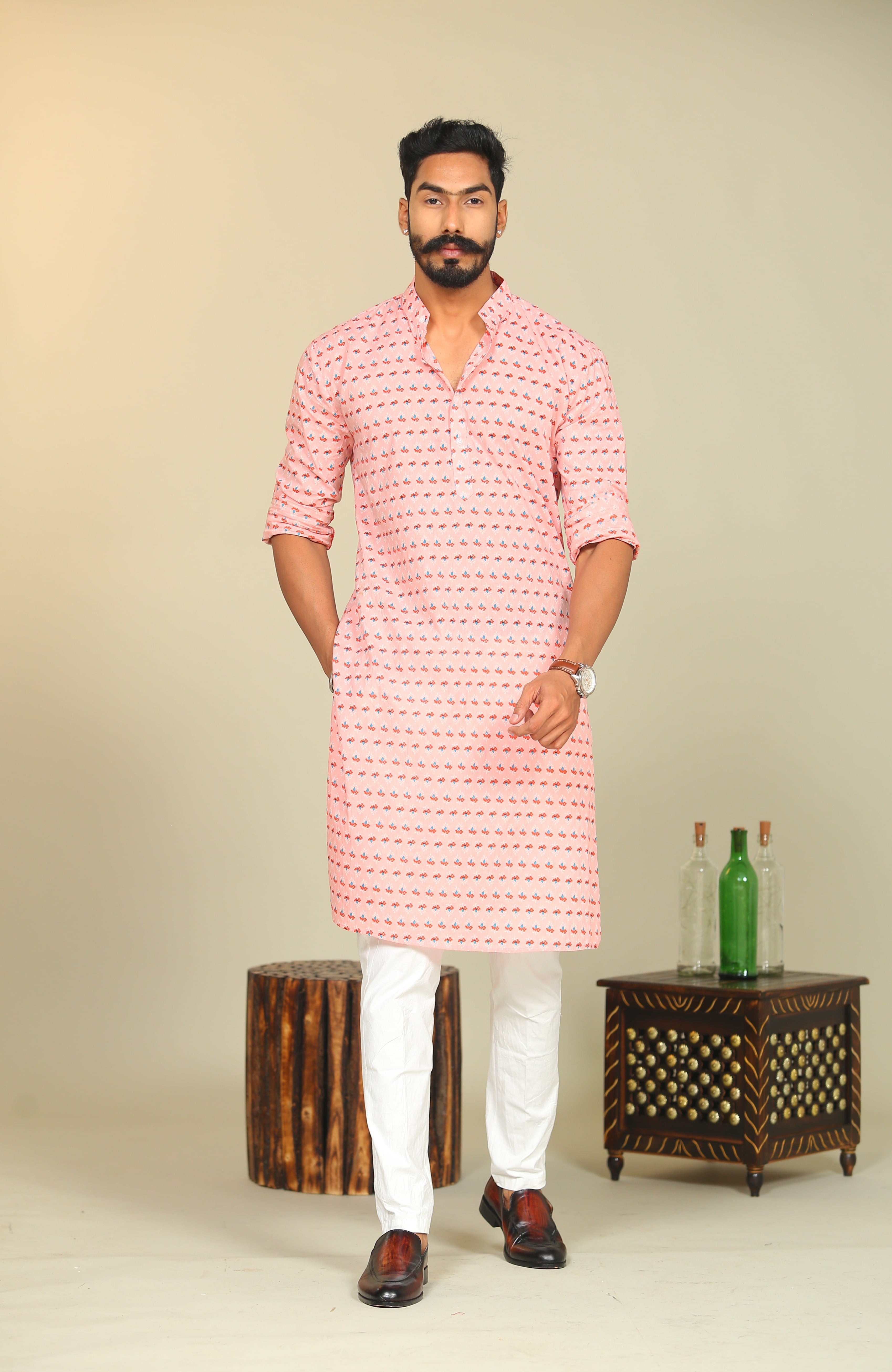 Pink kurta best sale and white pajama