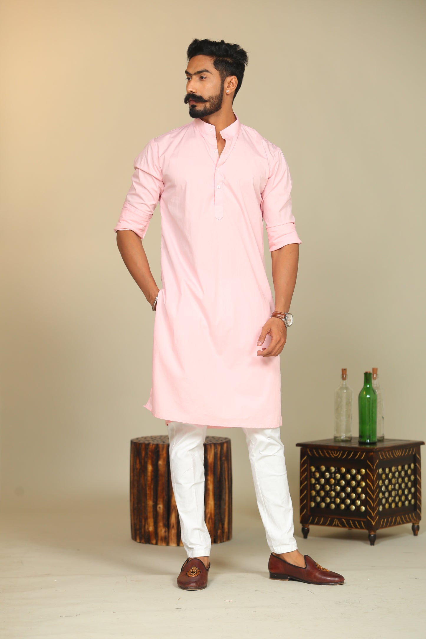 Solid Light Pink Kurta Pajama Set
