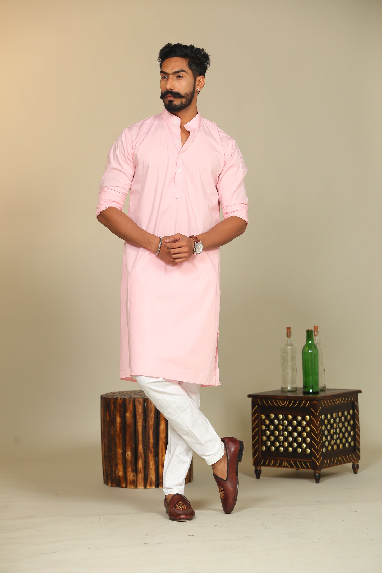 Solid Light Pink Kurta Pajama Set